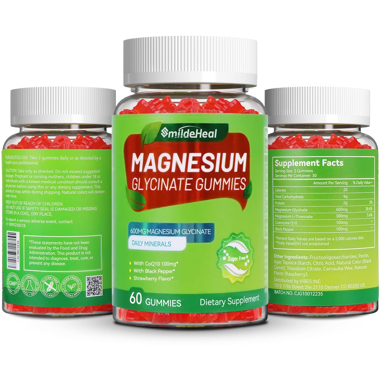 SmildeHeal Magnesium Glycinate Gummies 600mg, 120 Gummies