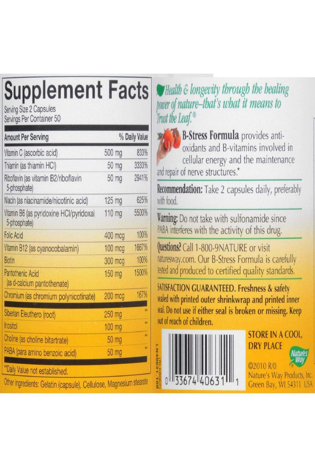 Nature's Way B-Stress Formula Caplets, 100 Count