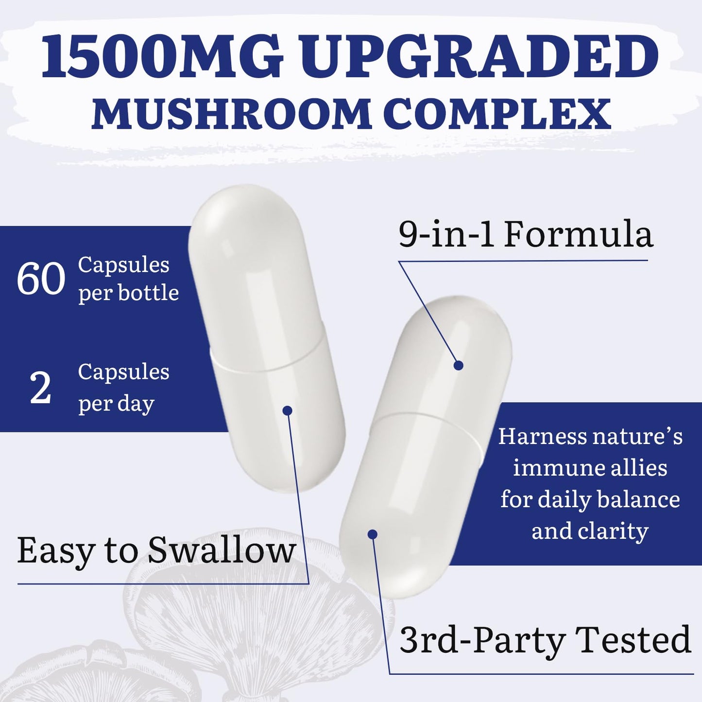 Yasumako Japanese Reishi Mushroom Complex Supplement 1500mg - Reishi, Chaga, Cordyceps, Lion's Mane, Maitake, Agaricus Mushrooms Extract & 3 Herb, Organic Mushroom Capsules, 120 Capsules