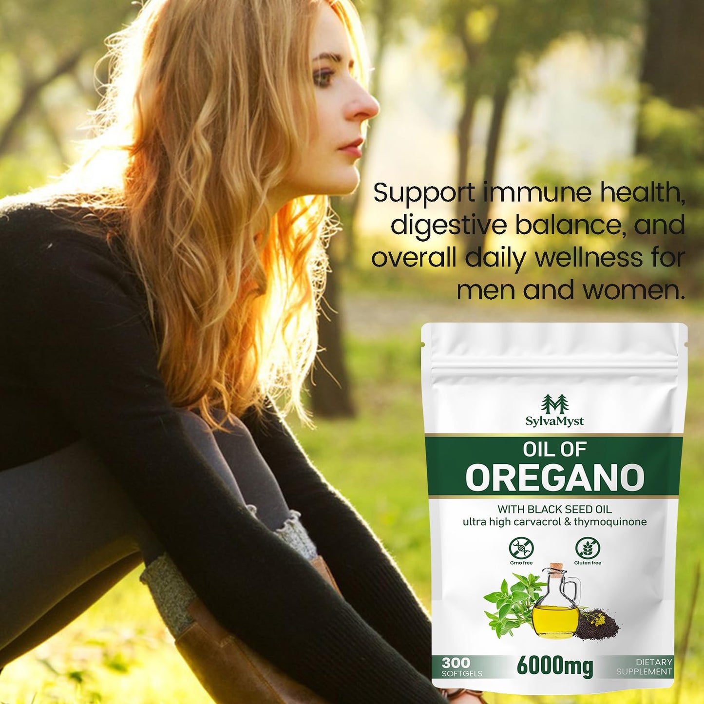 SylvaMyst Organic Oregano & Black Seed Oil Softgels, 300 Count