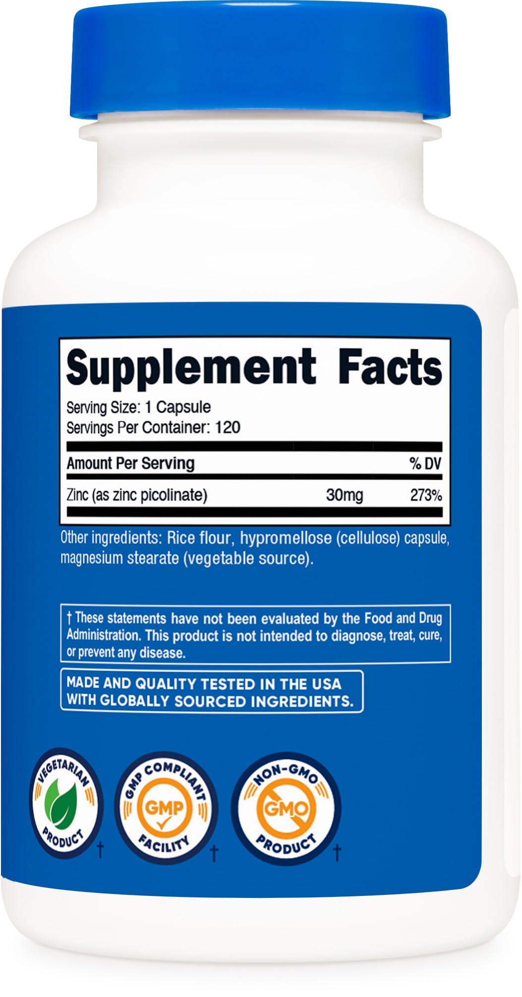 Nutricost Zinc Picolinate 30mg Capsule, 120 Count