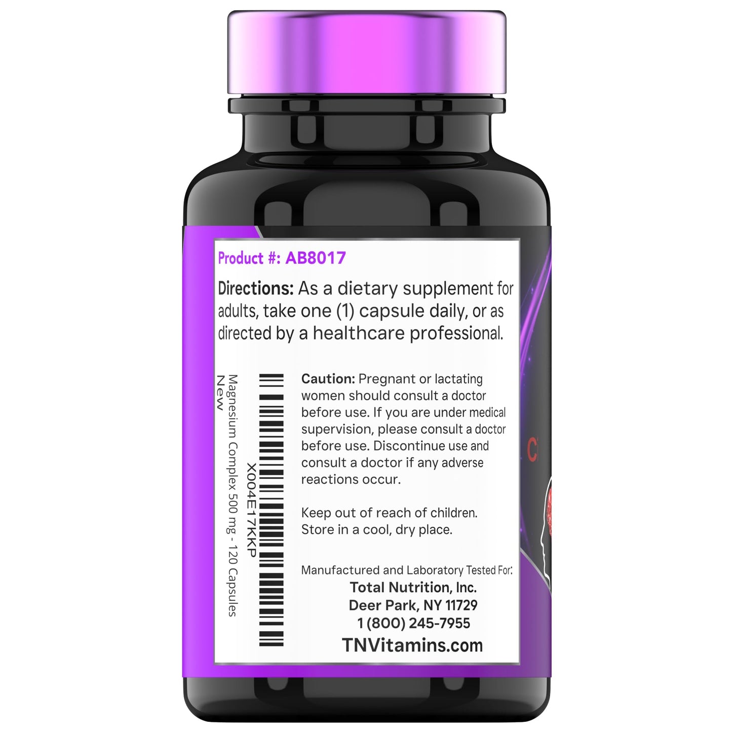 tnvitamins Triple Magnesium Complex Supplement 500mg: Magnesium Glycinate, Citrate, & Oxide, 120 Capsules