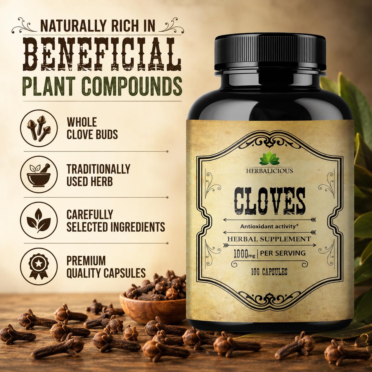 HERBALICIOUS Cloves Capsules 100 Count
