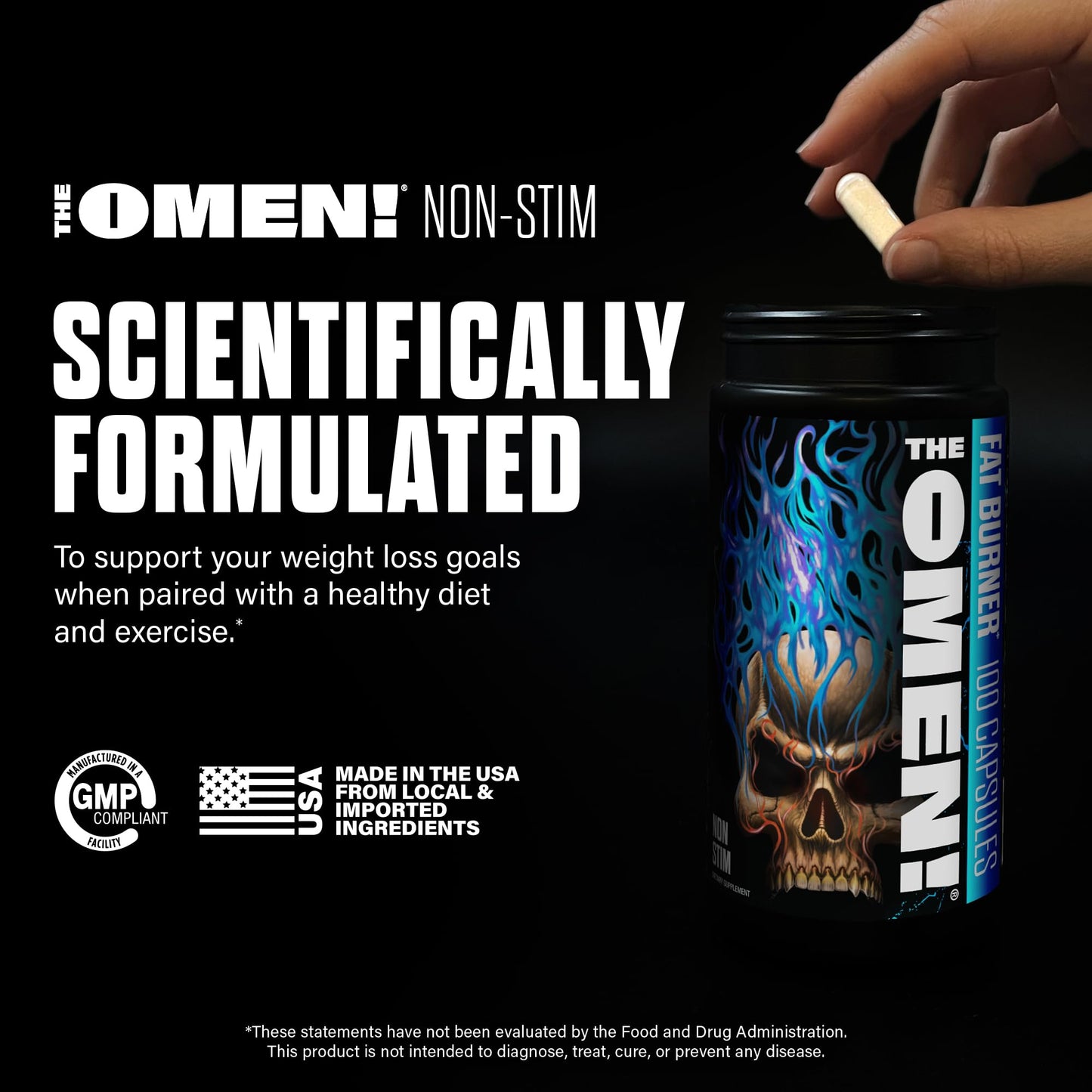 JNX SPORTS The Omen! Non-Stimulant Thermogenic Fat Burner for Men & Women Capsules 100 Count