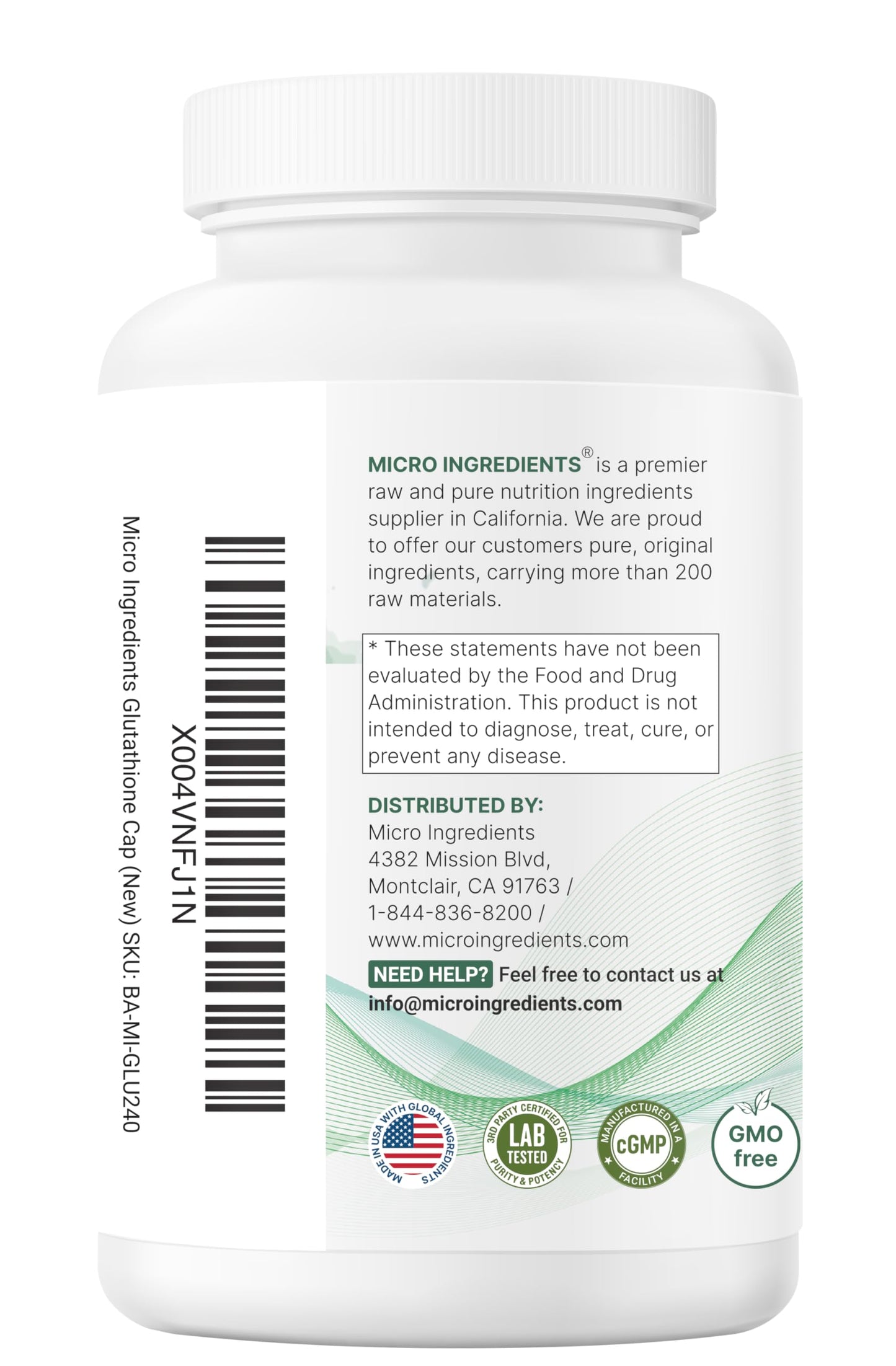 Micro Ingredients Glutathione 500mg with 100mg Vitamin C Capsule, 240 Count