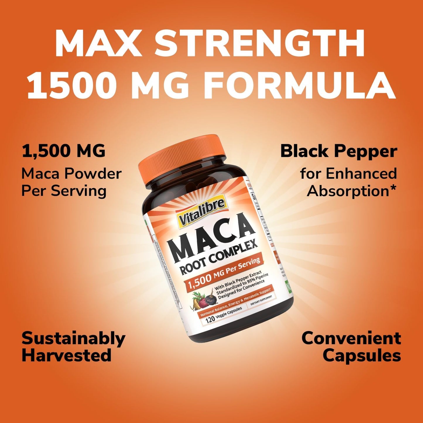 Vitalibre Maca Root Capsules, 120 Capsules