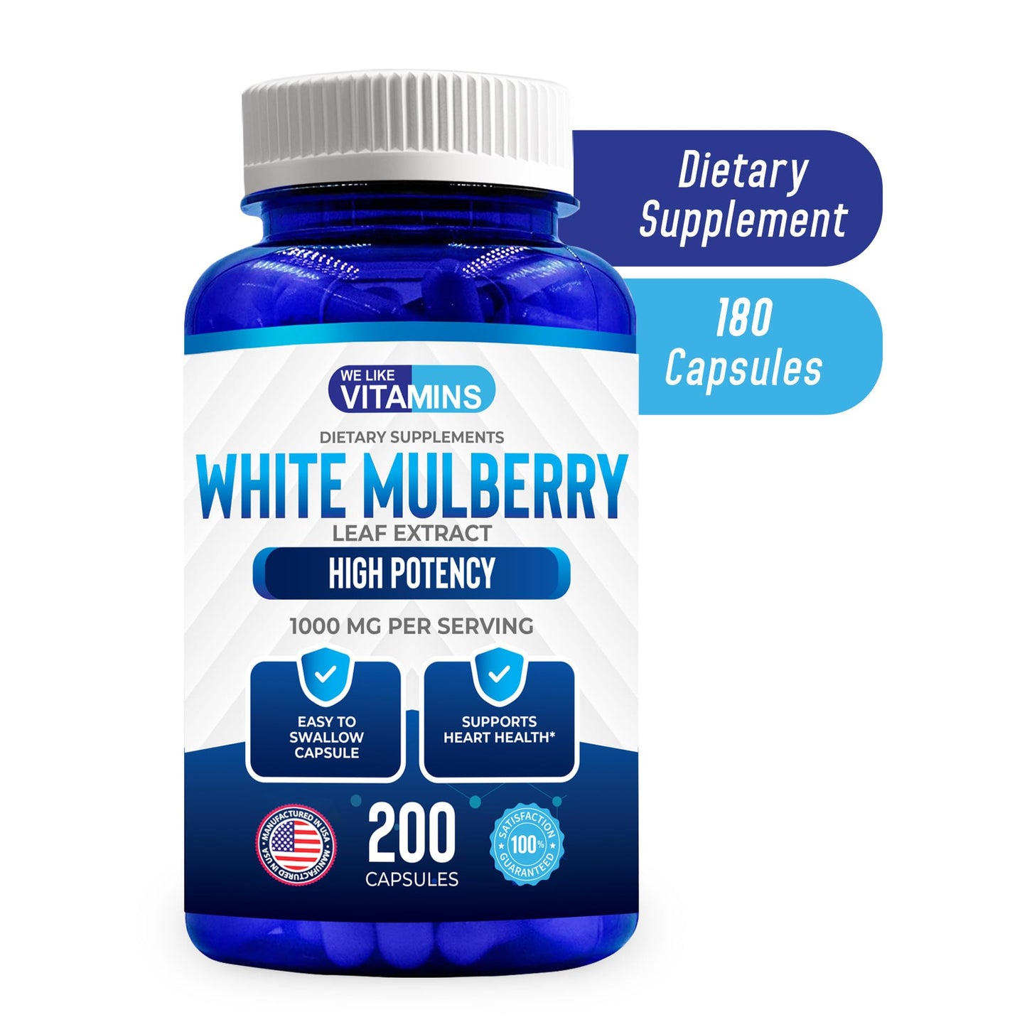 We Like Vitamins White Mulberry 1000mg Vegan Capsules, 200 Count