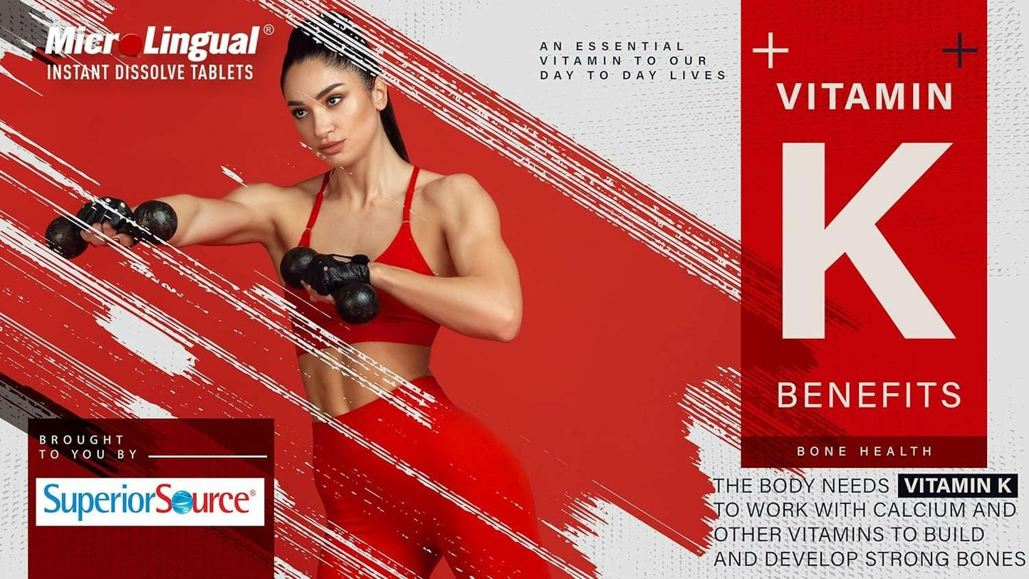 Superior Source Vitamin K 100 mcg Bone Strength & Health Support Supplement - Vitamin K Supplement Aids Blood Health & Calcium Absorption, 2-Pack Tablets