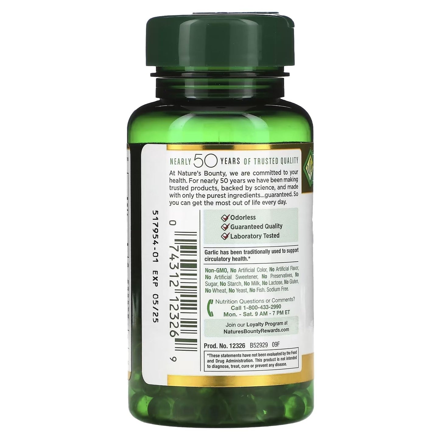 Nature's Bounty Odorless Garlic 1000 mg Softgels, 100 Count