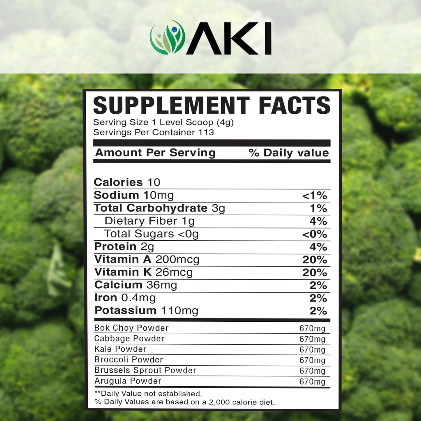 AKI ORGANIC Cruciferous Superfood Green Mix Powder, 16
