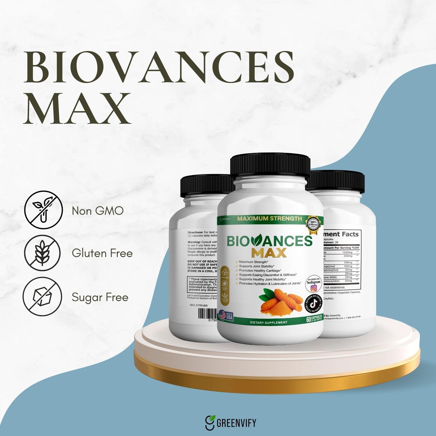GREENVIFY Bioances Max Joint Support Supplement, Glucosamine (2), 60 Capsules