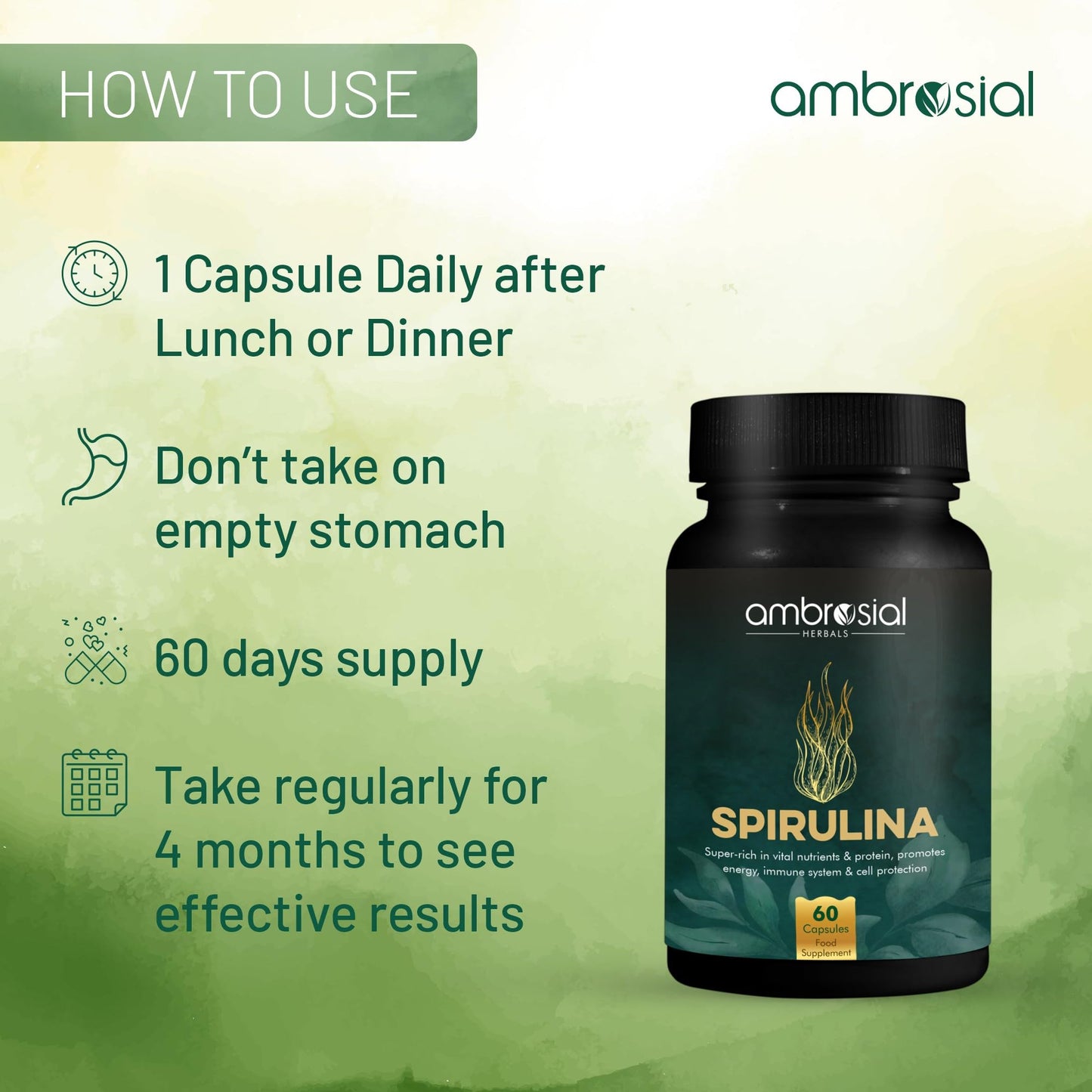 AMBROSIAL Spirulina Capsules 500 mg, 120 Capsules