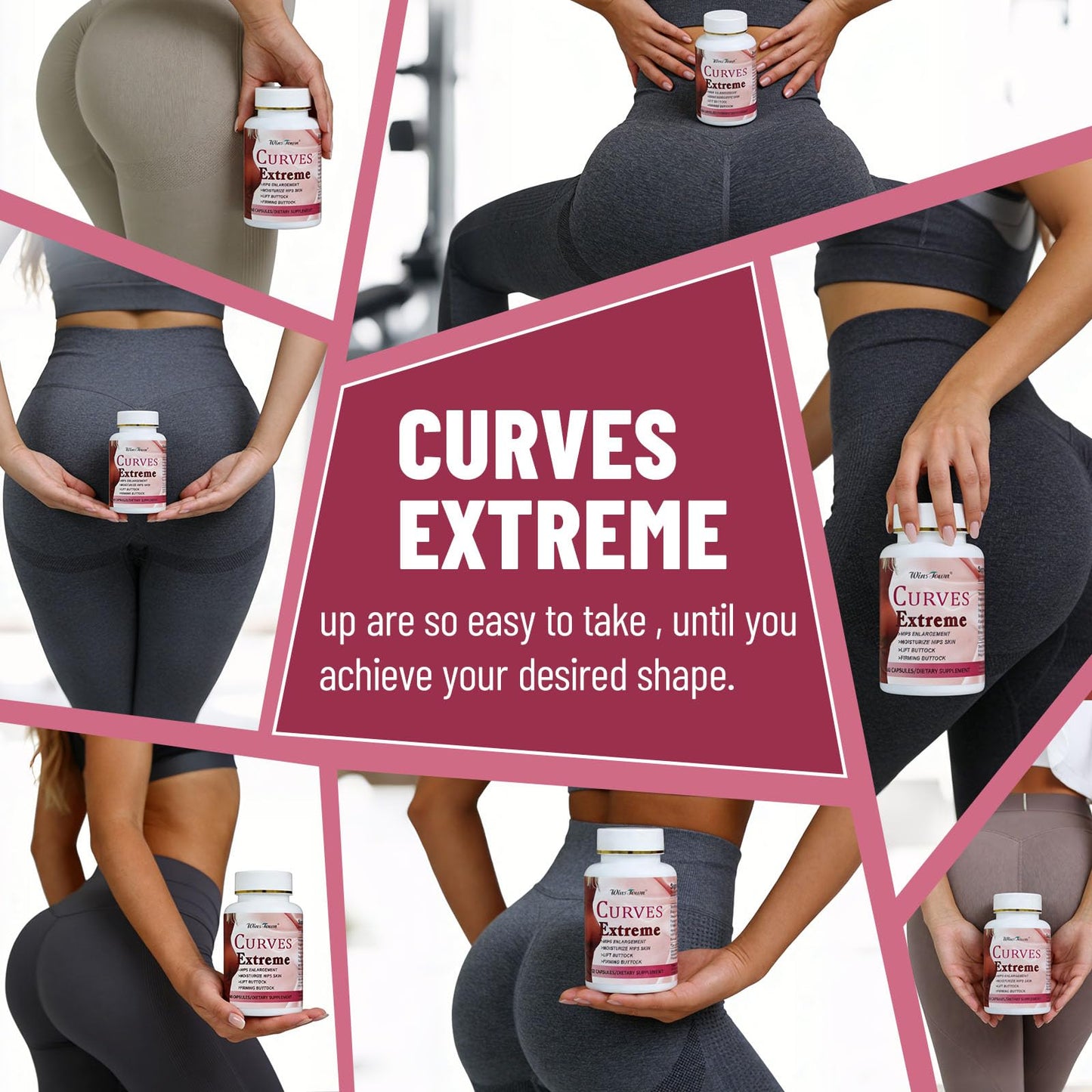 Wins Town Curves Extreme Capsule, Hip Enhancement Supplement, Moisturizes Skin, Lifts & Firms Buttocks for Enhanced Shape, 60 Capsules