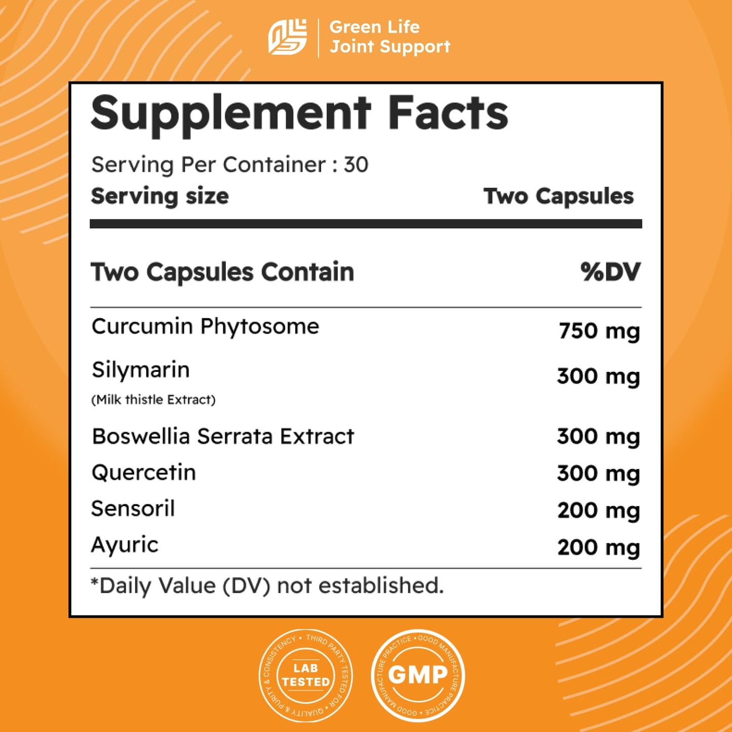 Green Life Org Move Easy Joint Support Supplement, Turmeric Curcumin with Boswellia and Silymarin, 60 Capsules