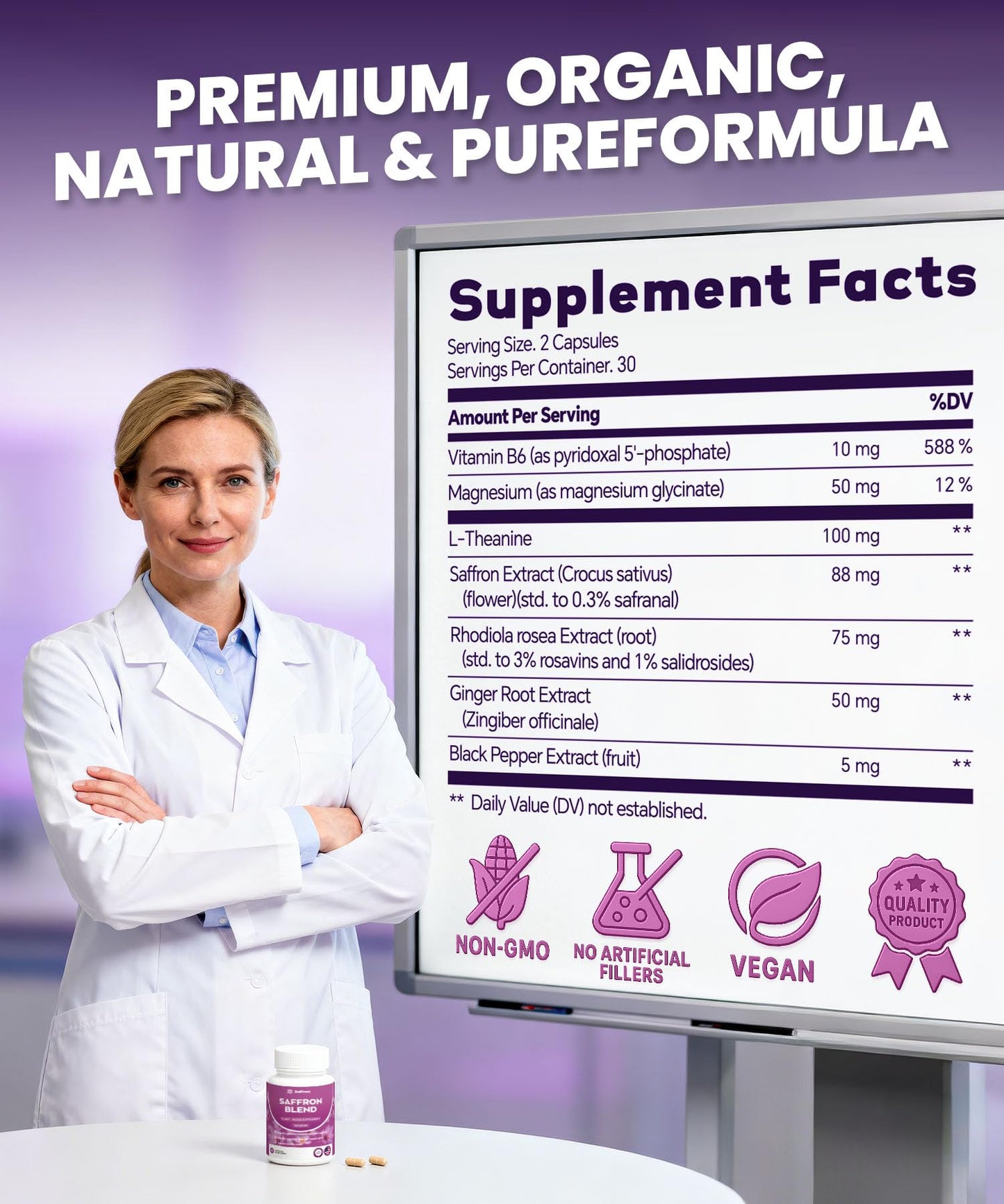 ZonaVitalis Saffron Supplements for Mood, Energy & Vision Support Capsule 60 Count