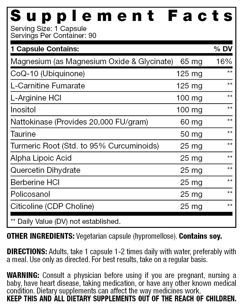 Fresh Start Heart Support with CoQ-10, Quercetin, L-Carnitine Fumarate, L-Arginine, Berberine, Inositol, Magnesium Citrate & Taurine Capsules, 90 Count