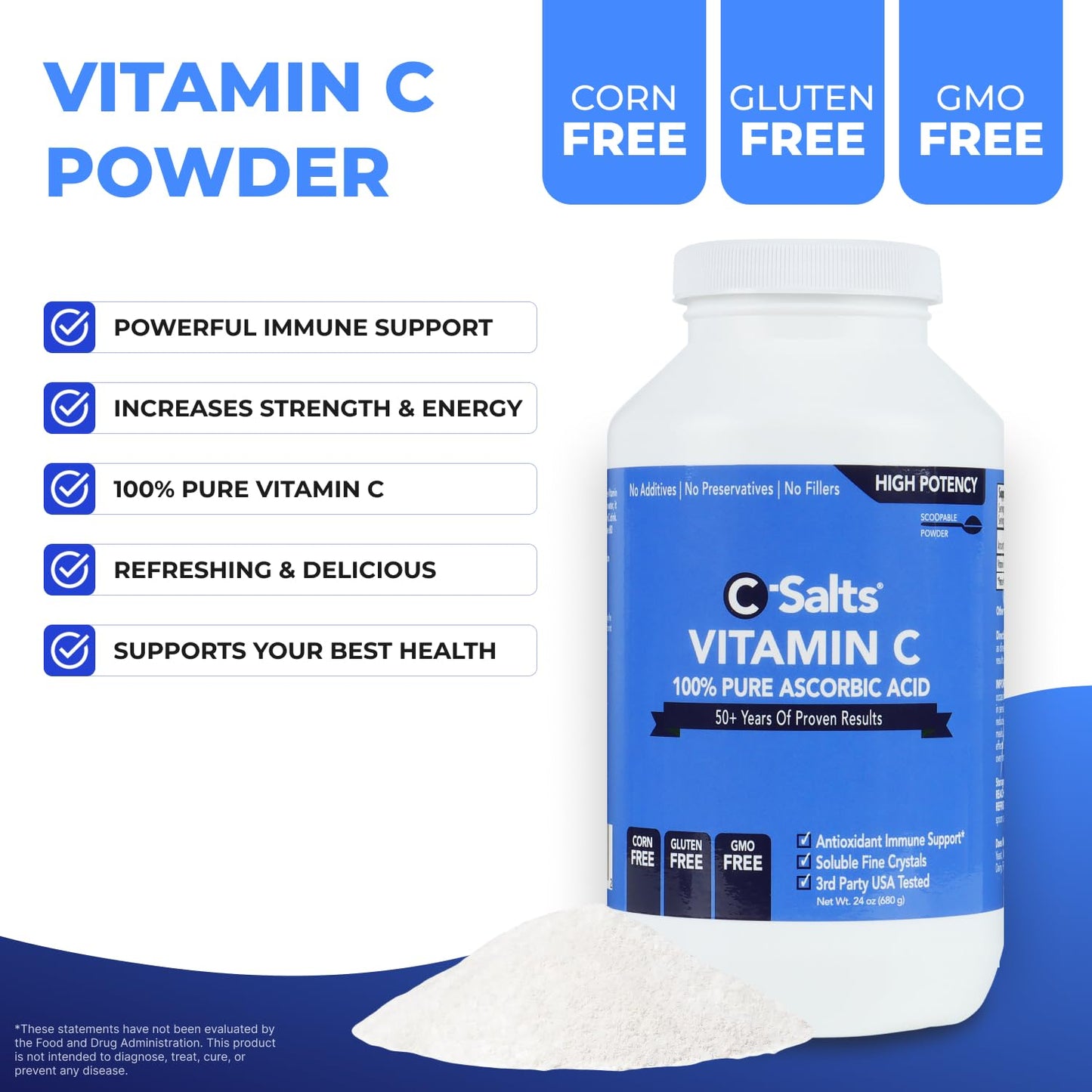 C-Salts Ascorbic Acid Powder 1000mg 24 oz