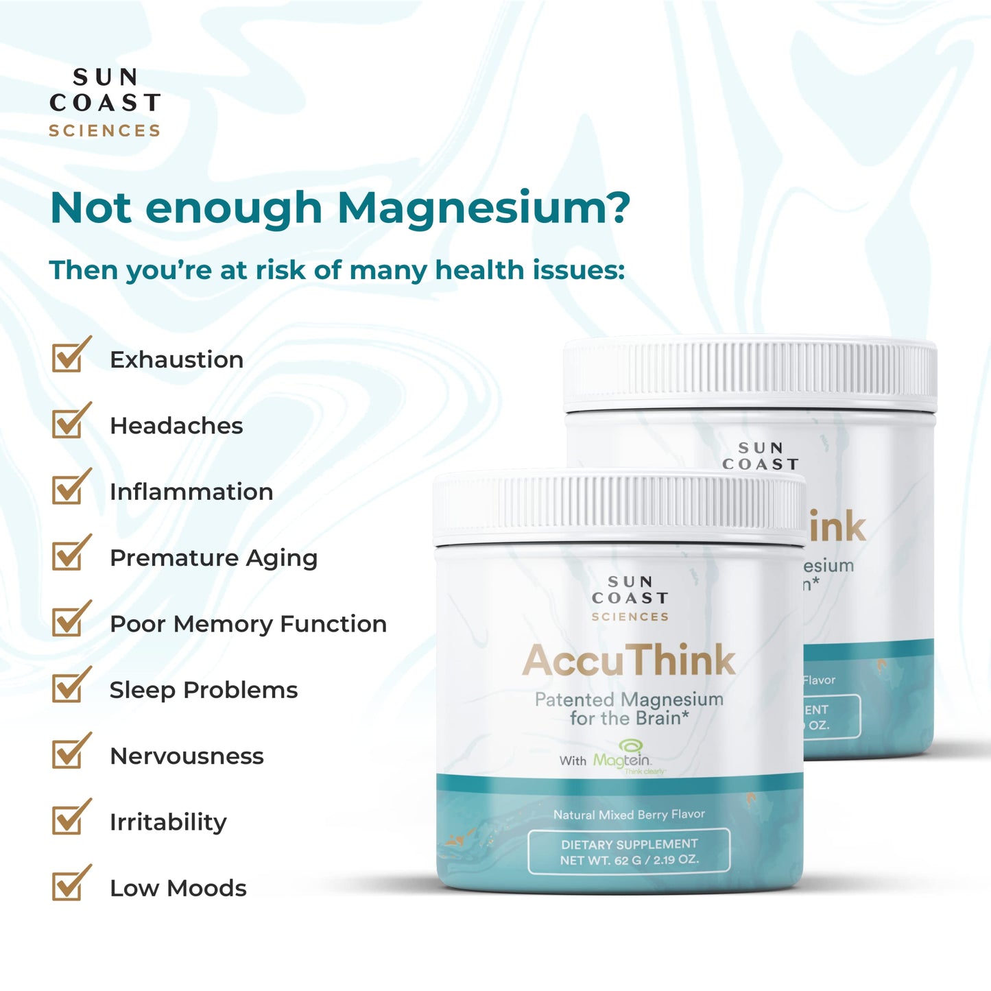 Sun Coast Sciences AccuThink Patented Magnesium Brain Powder, 2.64 oz