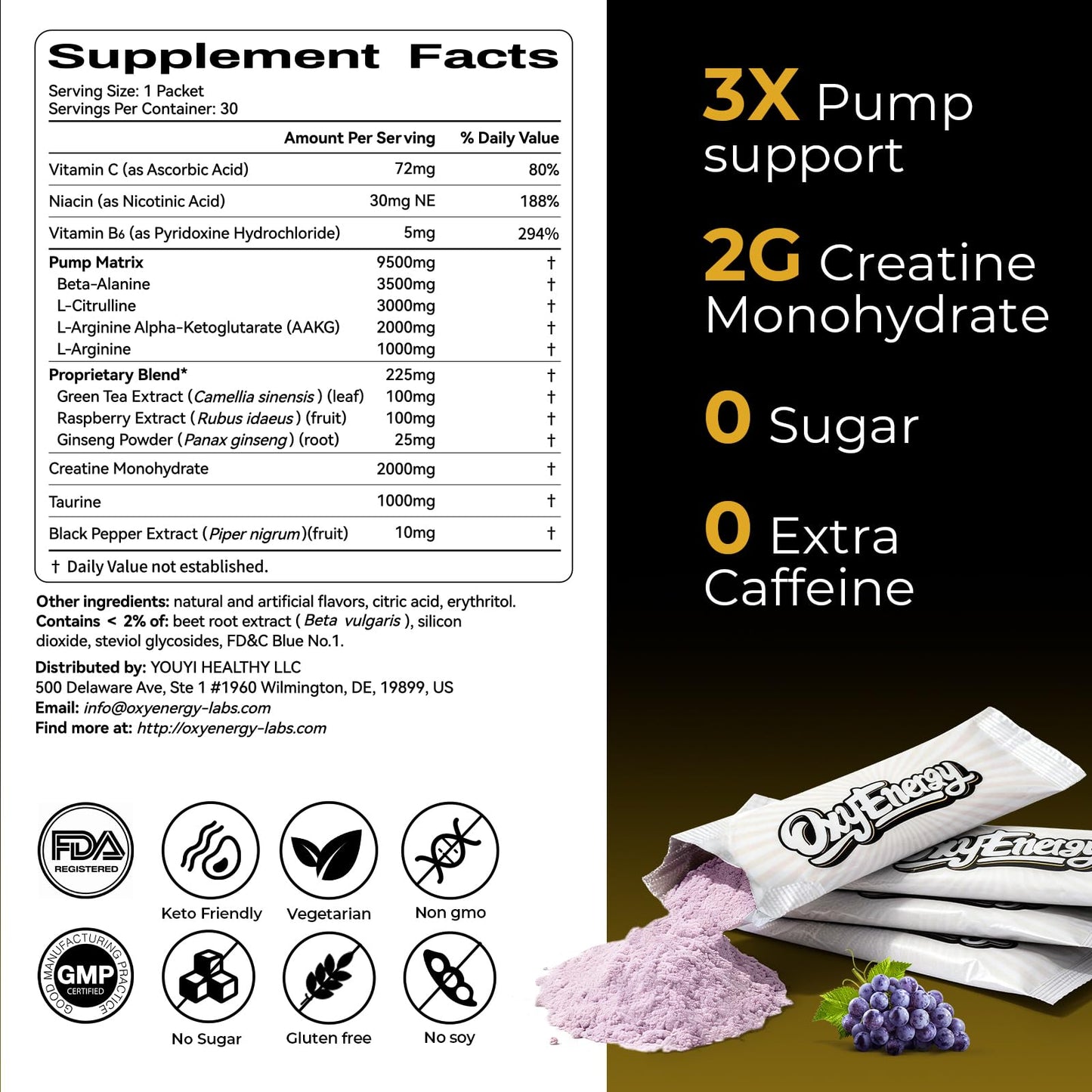 OxyEnergy Max Pump Stim-Free Pre Workout Powder, 16.93 oz
