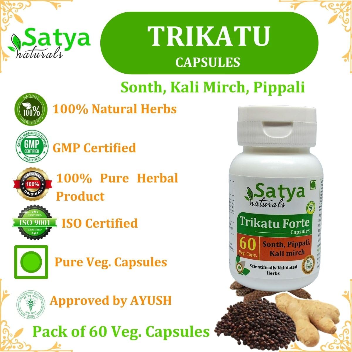 Satya Naturals Trikatu Forte Capsules 500 mg, 60 Count
