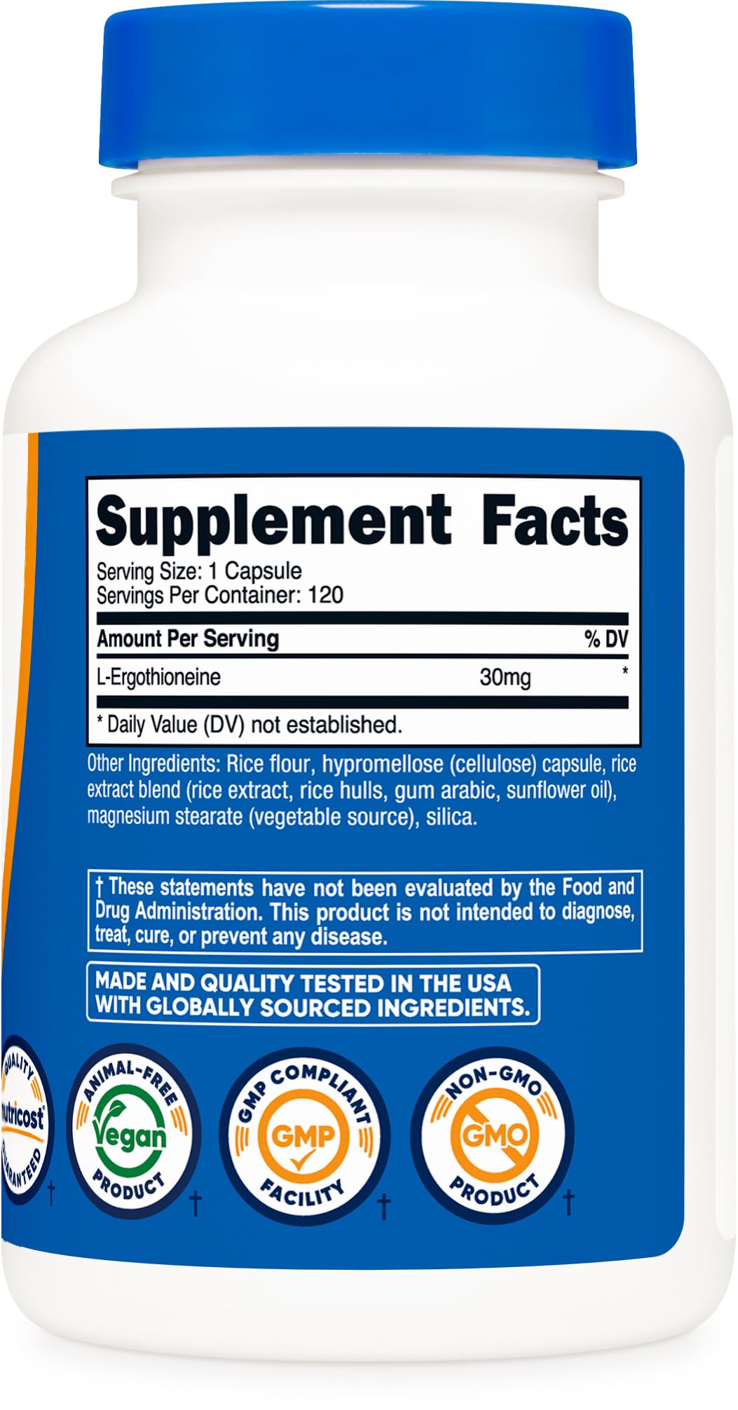 Nutricost L-Ergothioneine Supplement 30mg Capsules, 120 Count