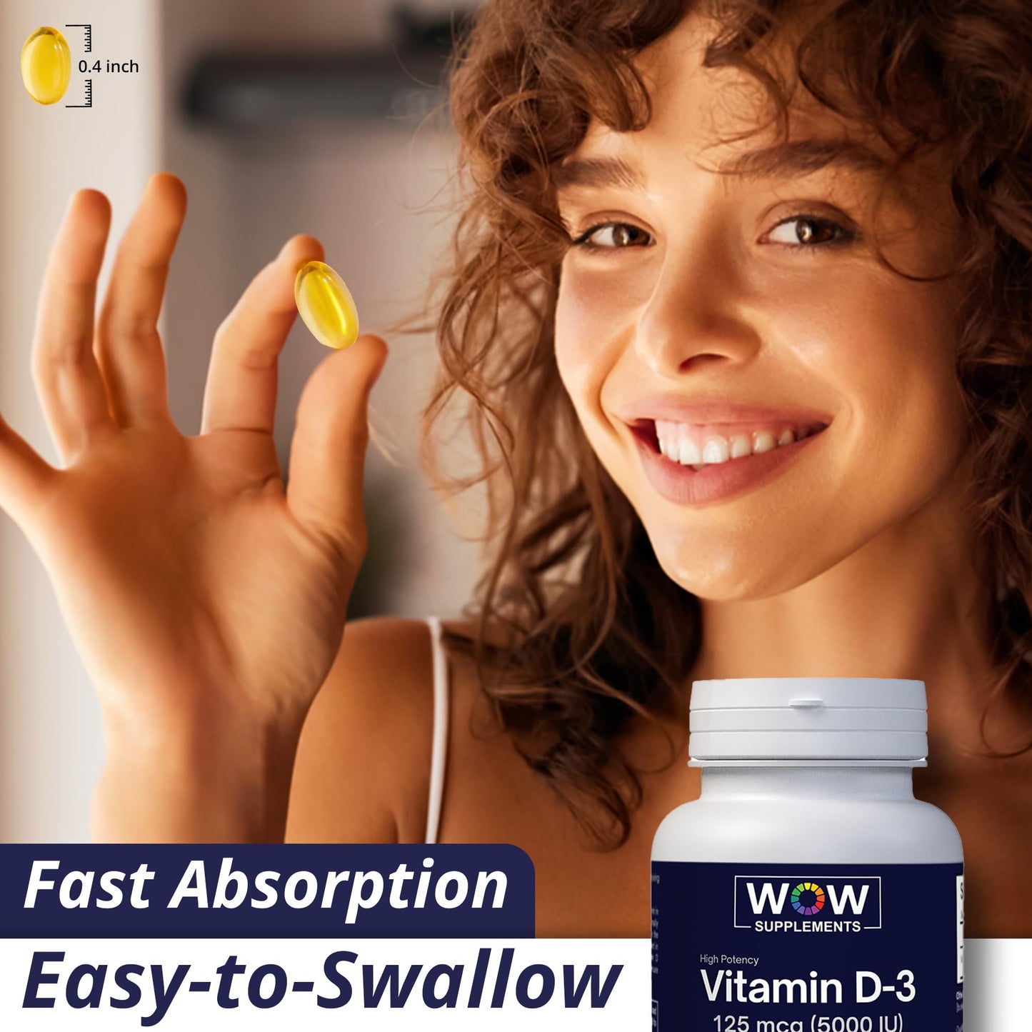 WOW Supplements Vitamin D3 5000 IU Softgels 120 Count