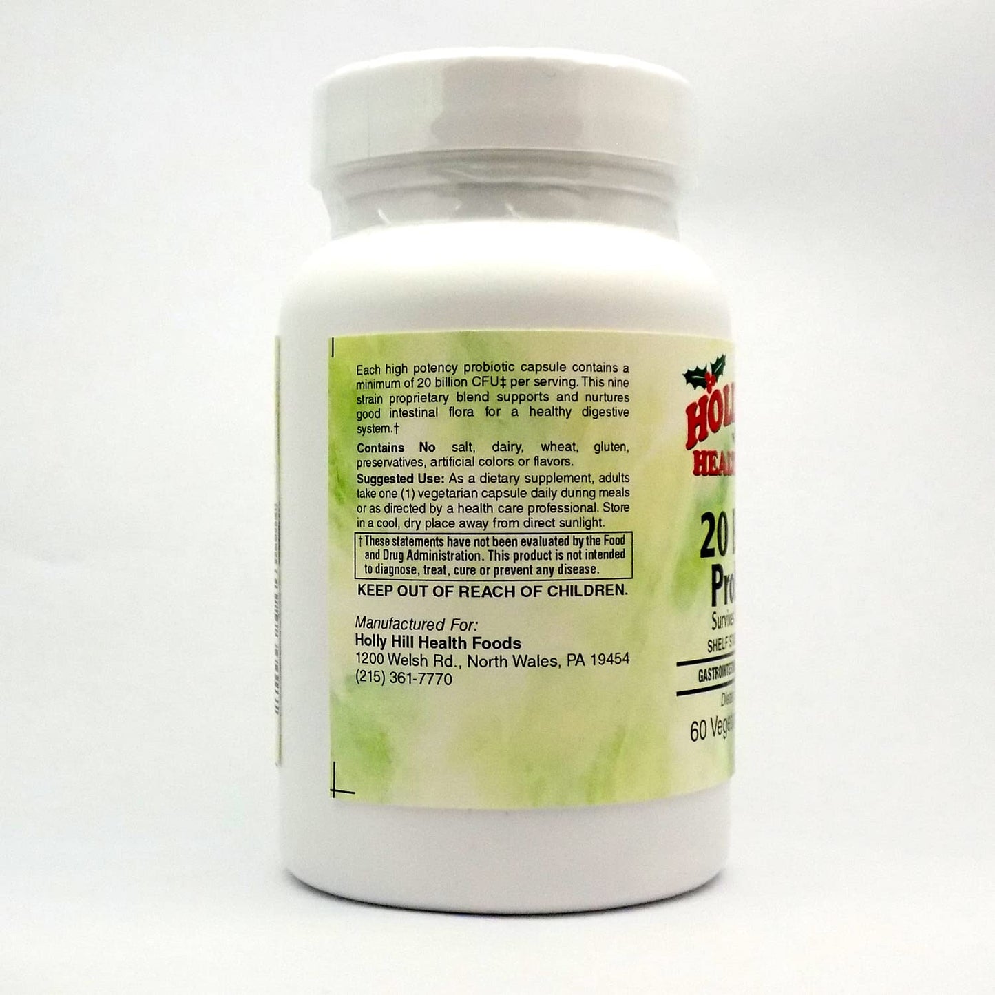 Holly Hill Health Foods 20 Billion CFU Probiotic Capsule, 60 Count