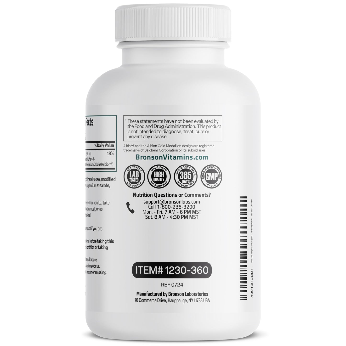 Bronson Magnesium Glycinate 200 mg per Serving, Chelated, Non-GMO, 360 Capsules