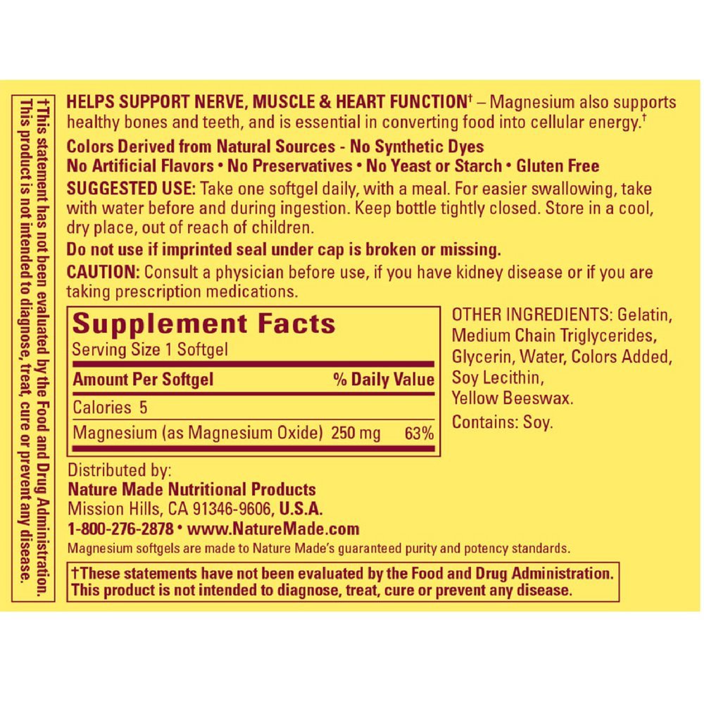 Nature Made Magnesium 250 mg Liquid Softgels Pack of 8