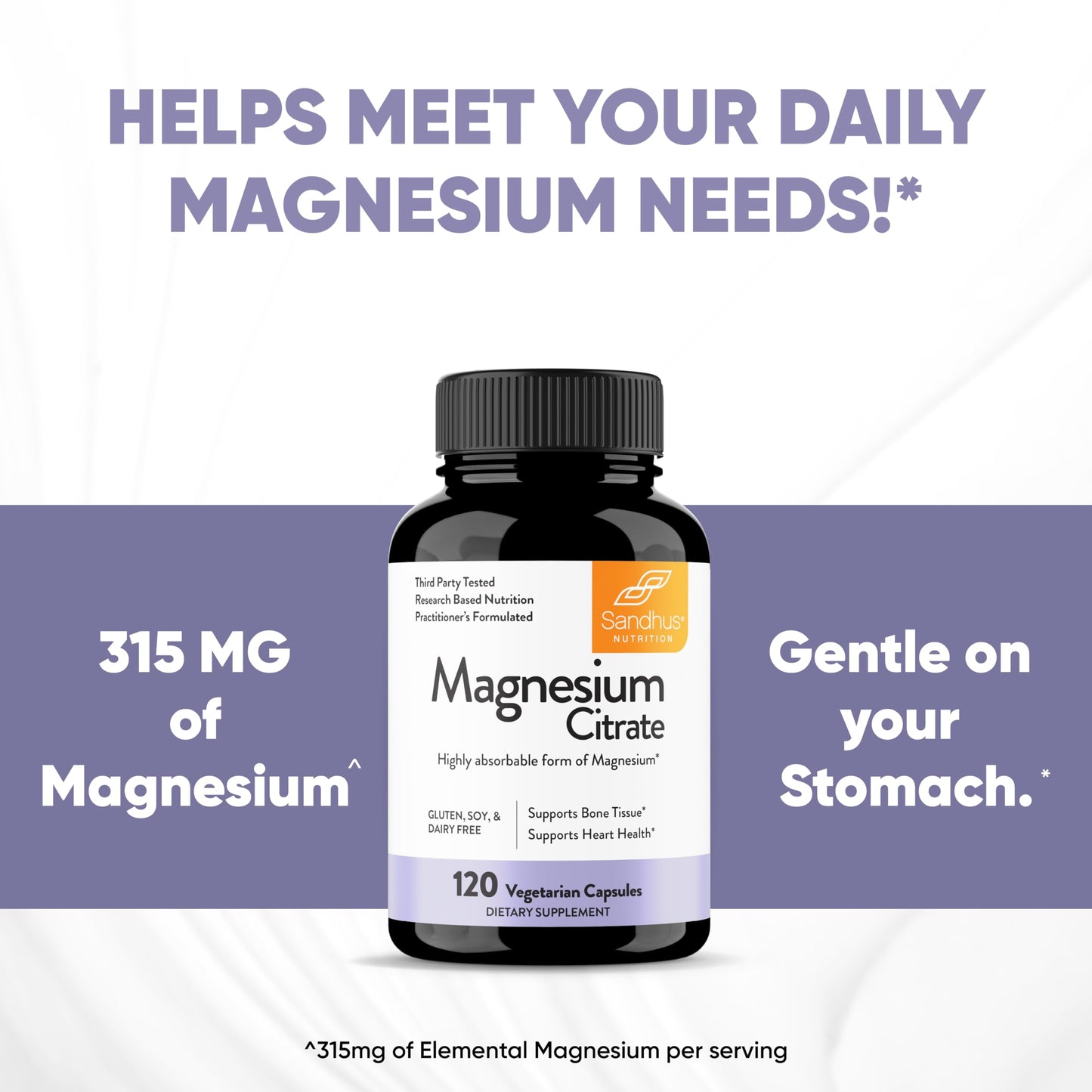 Sandhu's Magnesium Citrate Highly Absorbable Gluten, Soy Diary Free No Fillers 120 Vegetarian Capsules