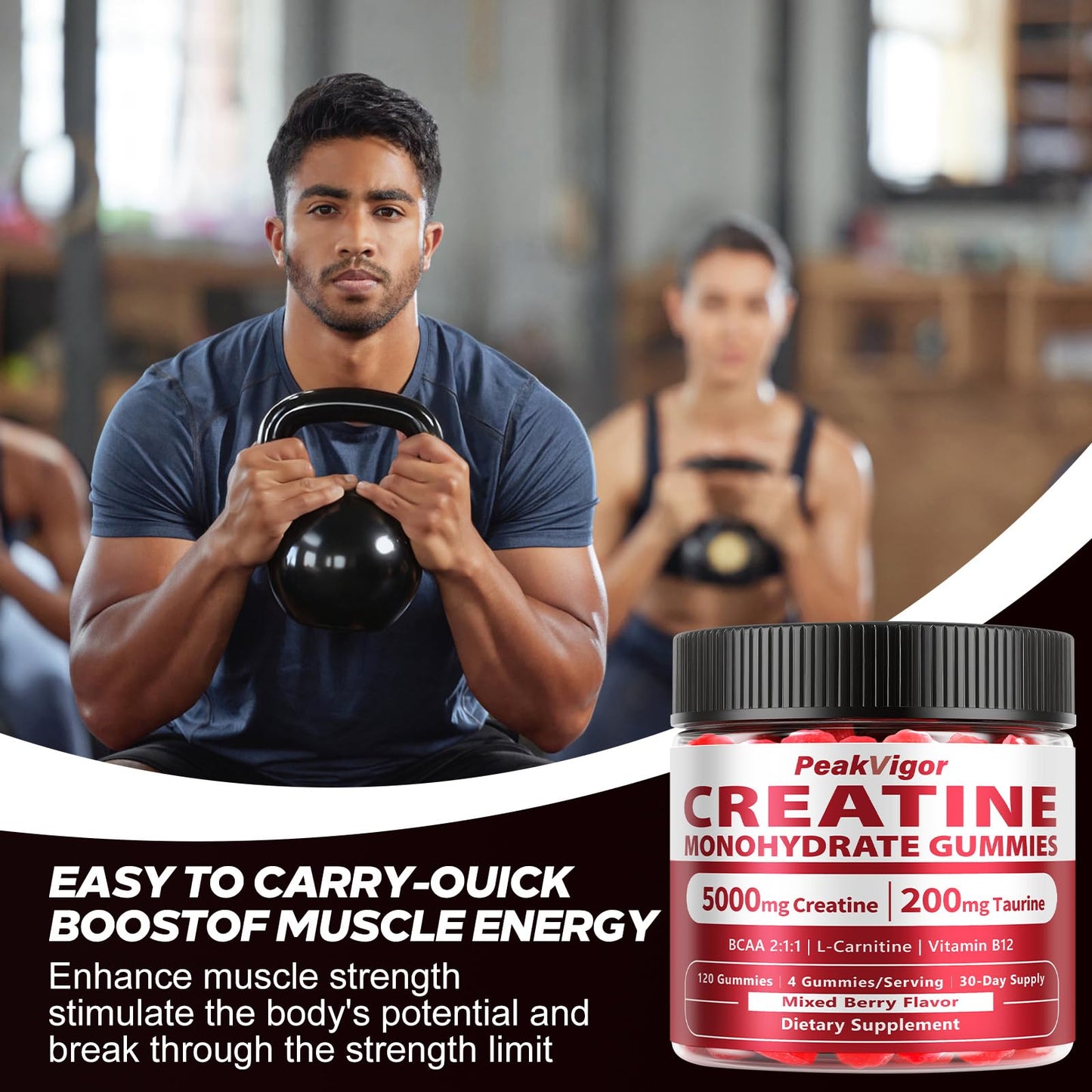 PeakVigor Organics Creatine Monohydrate Gummies, 120 Gummies
