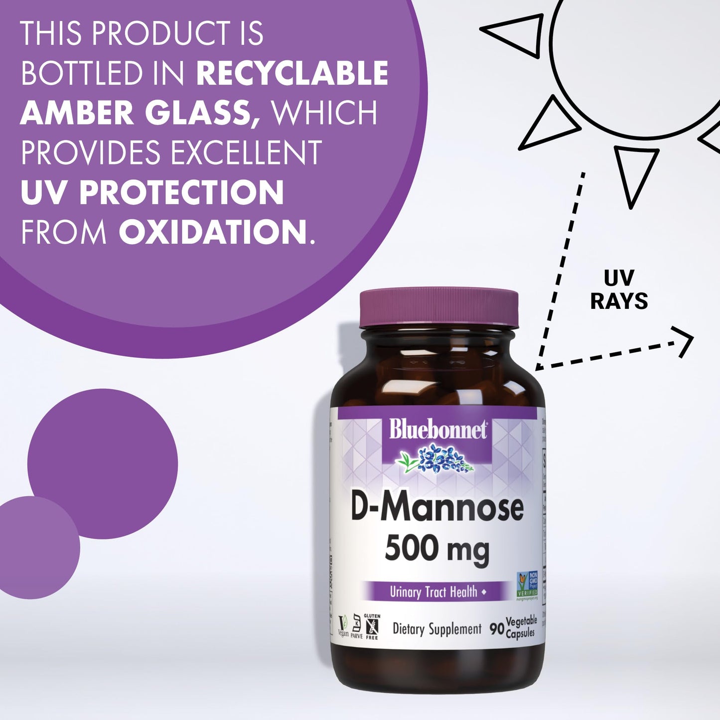 BlueBonnet D-Mannose 500 mg Capsule, 90 Capsules