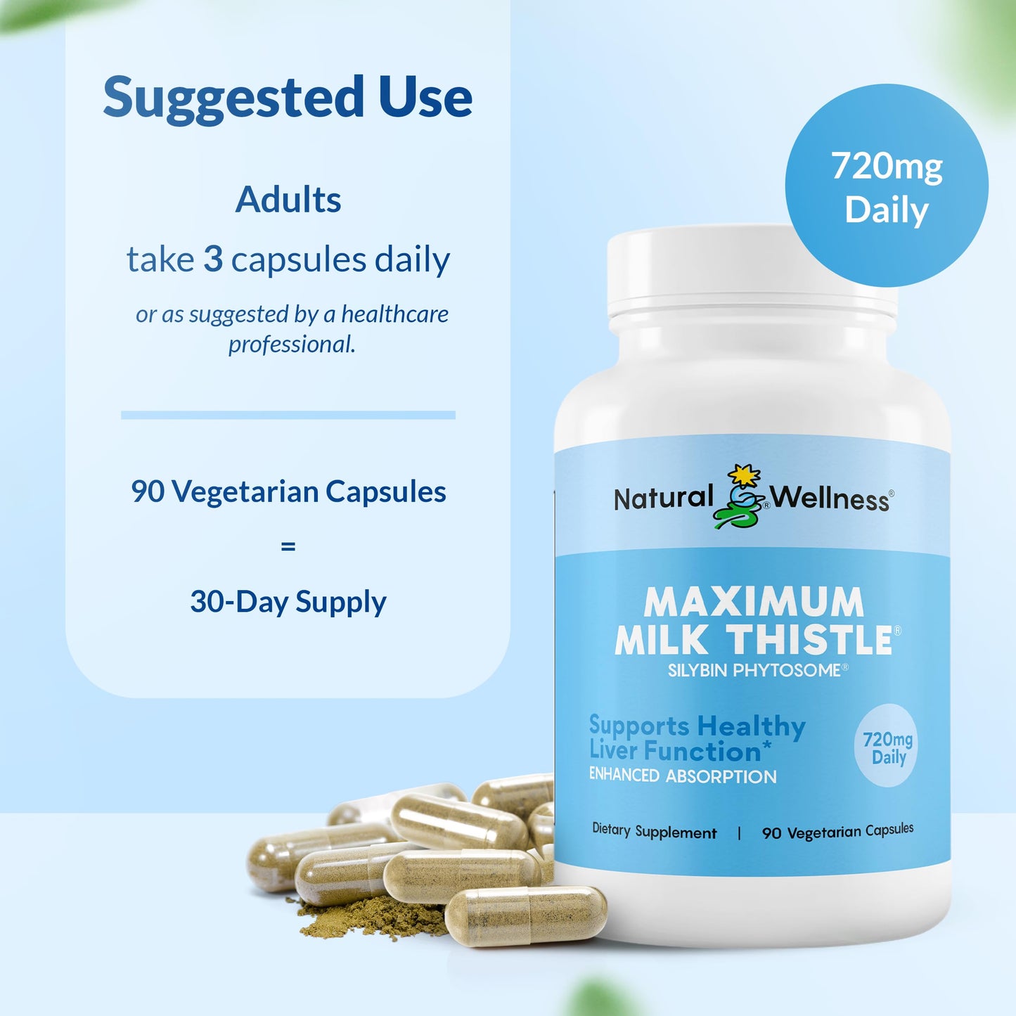 Natural Wellness Milk Thistle Liver Support Capsules, 90 Count