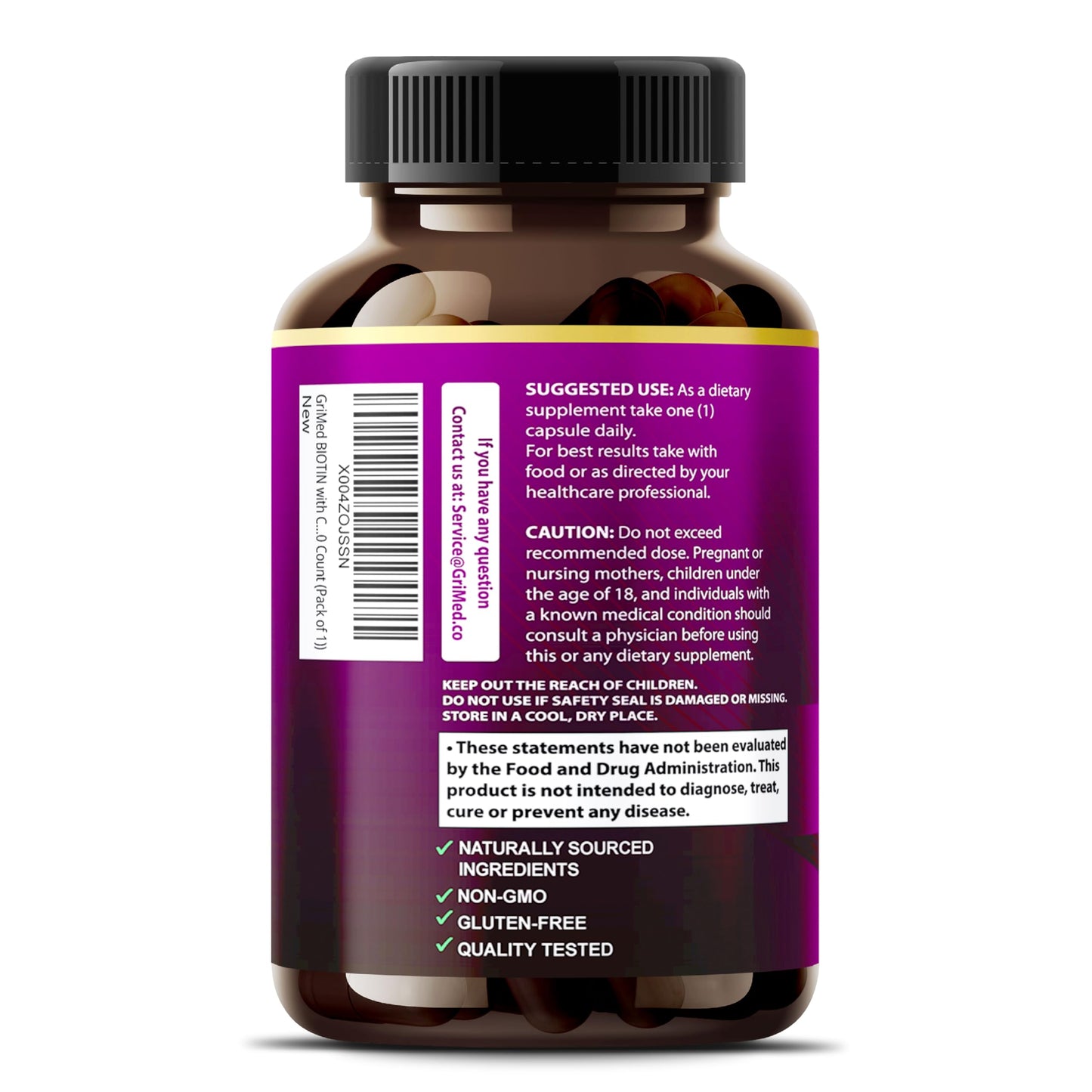 GriMed Biotin Capsules with Collagen, Keratin, Hyaluronic Acid & Resveratrol, Hair Skin and Nails Support, 150 Capsules