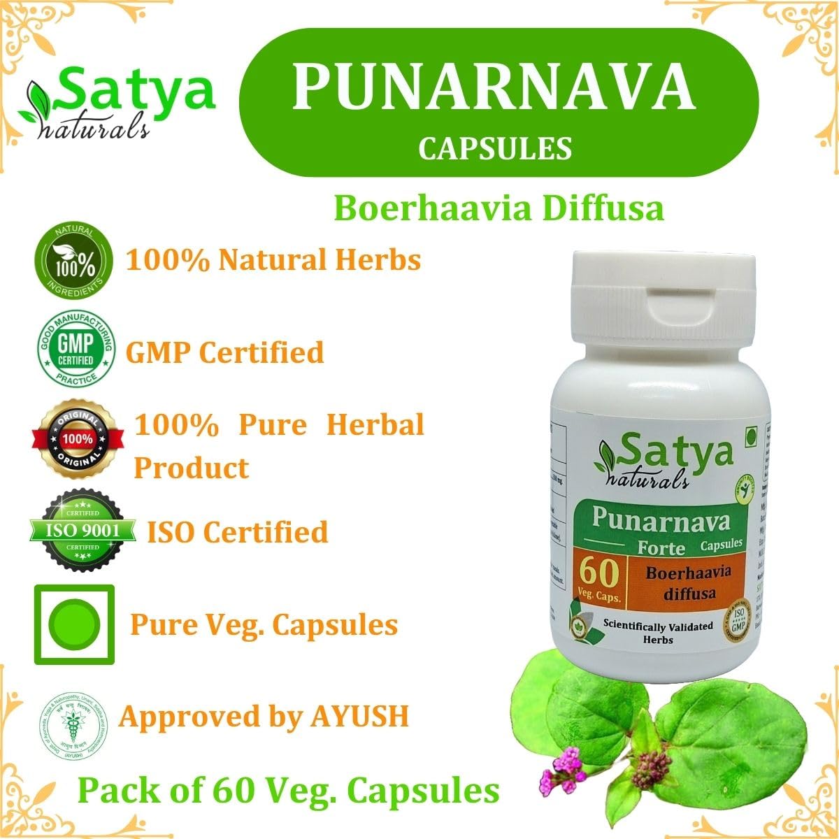 Satya Naturals Punarnava Forte Capsule 500 mg, 60 Capsules