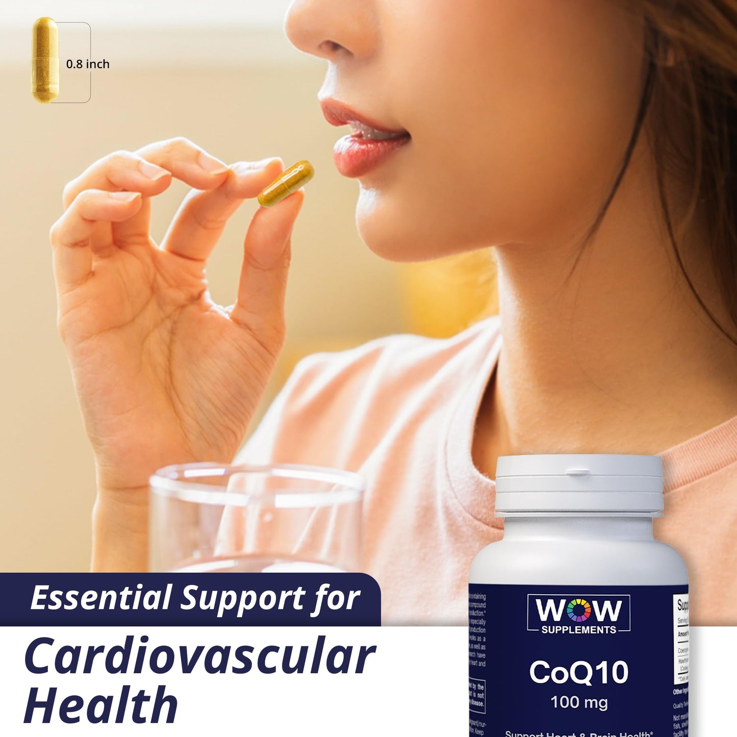 WOW Supplements CoQ10 100 mg with Hawthorn Berry High Absorption CoQ10 for Energy, Heart & Cellular Health Non-GMO Gluten-Free Coenzyme Q10 100 mg Supplement 90 Capsules