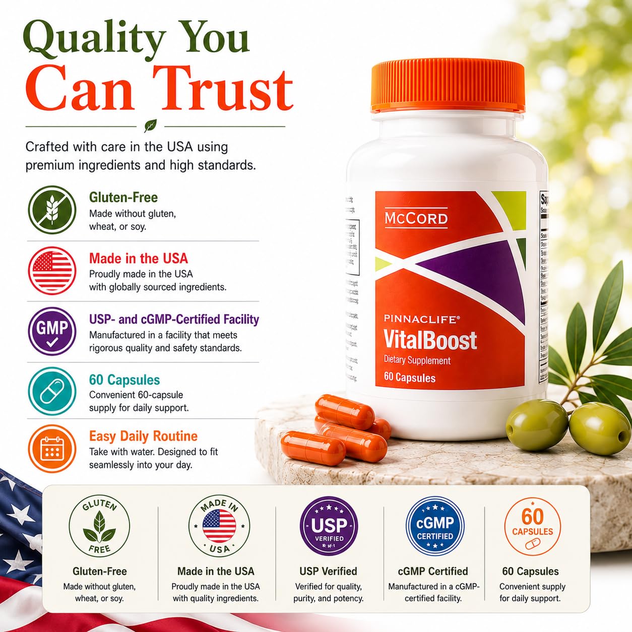 Pinnaclife McCord VitalBoost Energy, Memory & Immunity Supplement with Vitamin D3, Magnesium, Zinc, Potassium & Olivamine Capsule 1