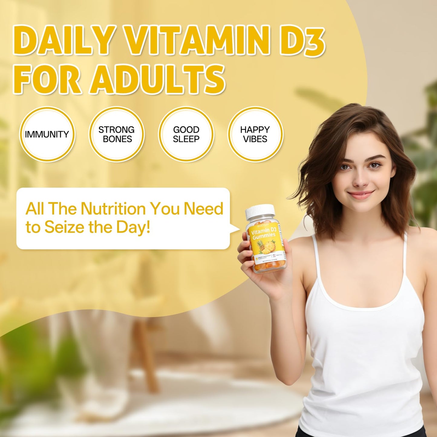 Oopeatol Vitamin D3 Gummies 400 IU (10 mcg) Bone and Immune Support, Gummy, 60 Count