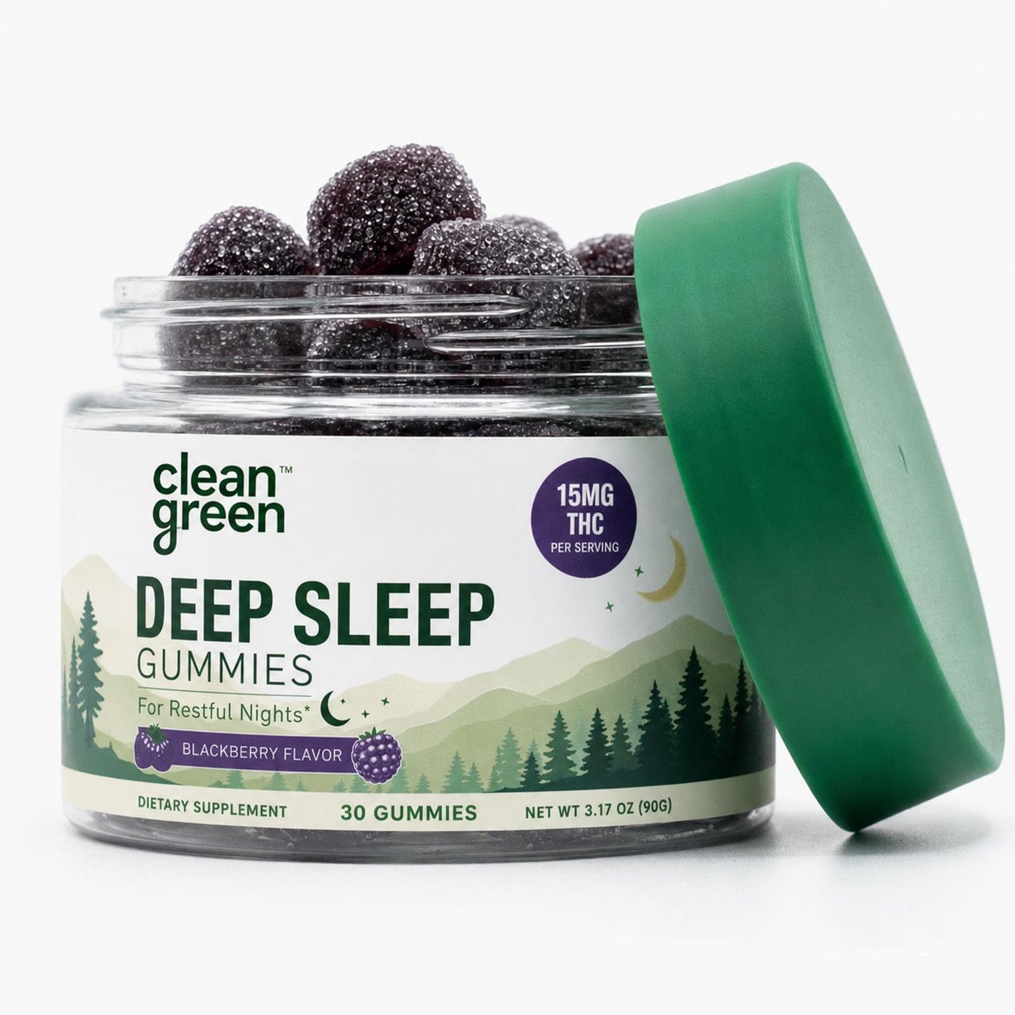 TOIKLL Clean Green Deep Sleep Gummies, BlackBerry Flavor, with Magnesium, L-Theanine and Ashwagandha, Nighttime Relaxation Supplement, 30 Gummies