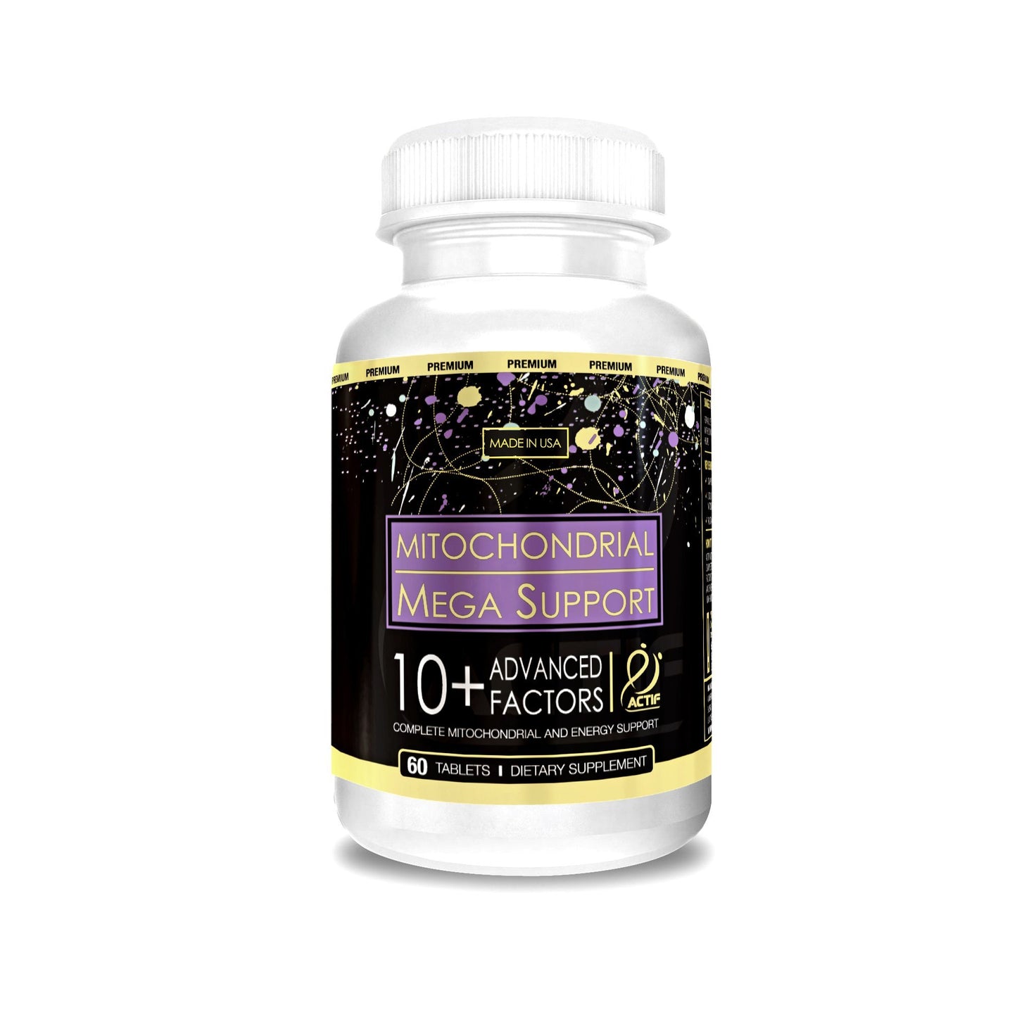 ACTIF Mitochondrial Mega Support with 10+ Advanced Factors, Non-GMO, Fast Acting, Mitochondria and Energy Support, Made in USA, 60 Tablets