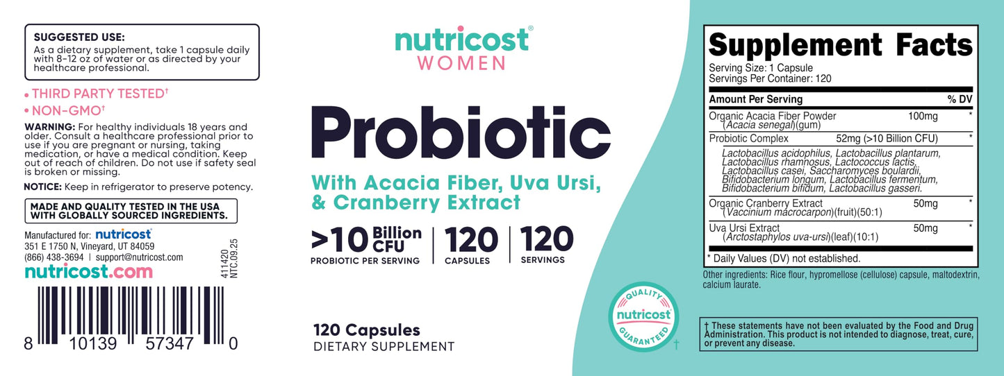 Nutricost Probiotic for Women 10 Billion CFU, 120 Capsules