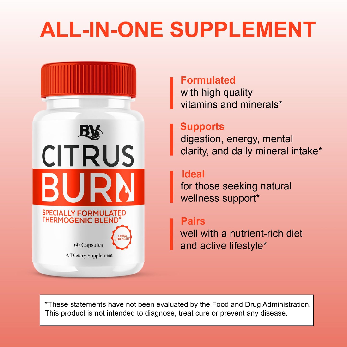 BLUE VIBE Citrus Burn Maximum Strength Supplement Capsules, 60 Count