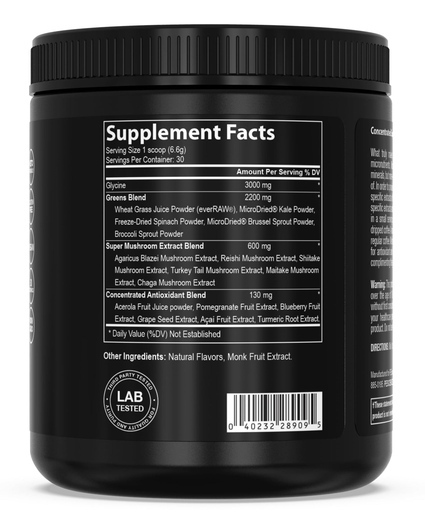 PEScience Greens Powder Superfood with Natural Chlorophyll, Reishi & Turkey Tail Mushroom Powders, Freeze-Dried Kale, Spinach, Broccoli Sprouts with Antioxidants, 6.9 oz