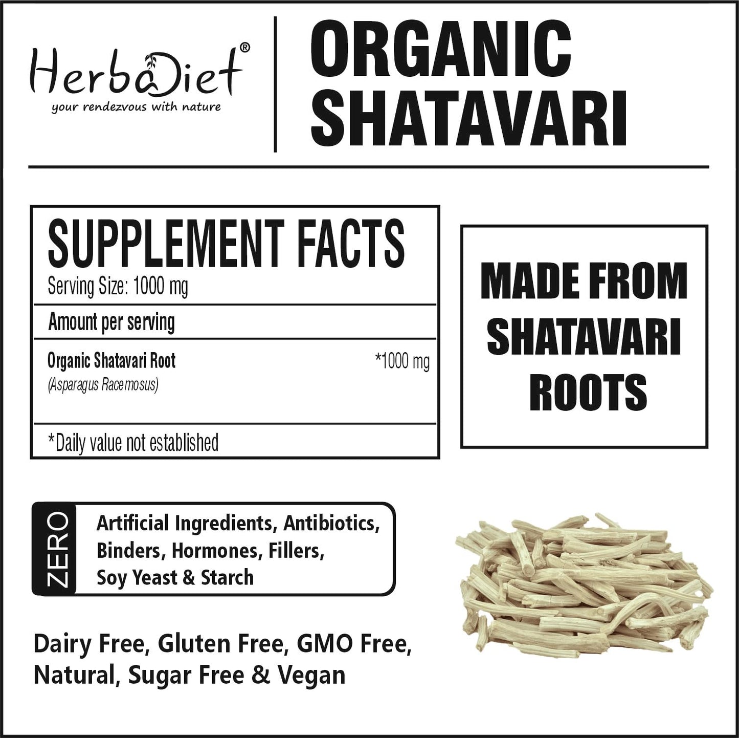 Herbadiet Shatavari Root Organic Powder 8 oz