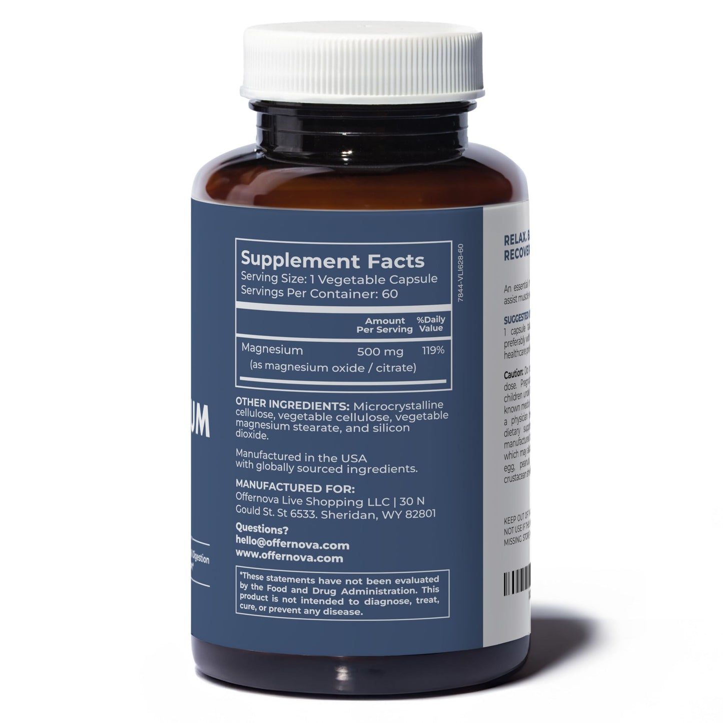 Offernova Magnesium Ultra High Absorption 500mg Vegan Magnesium Citrate & Oxide Capsule, 60 Count