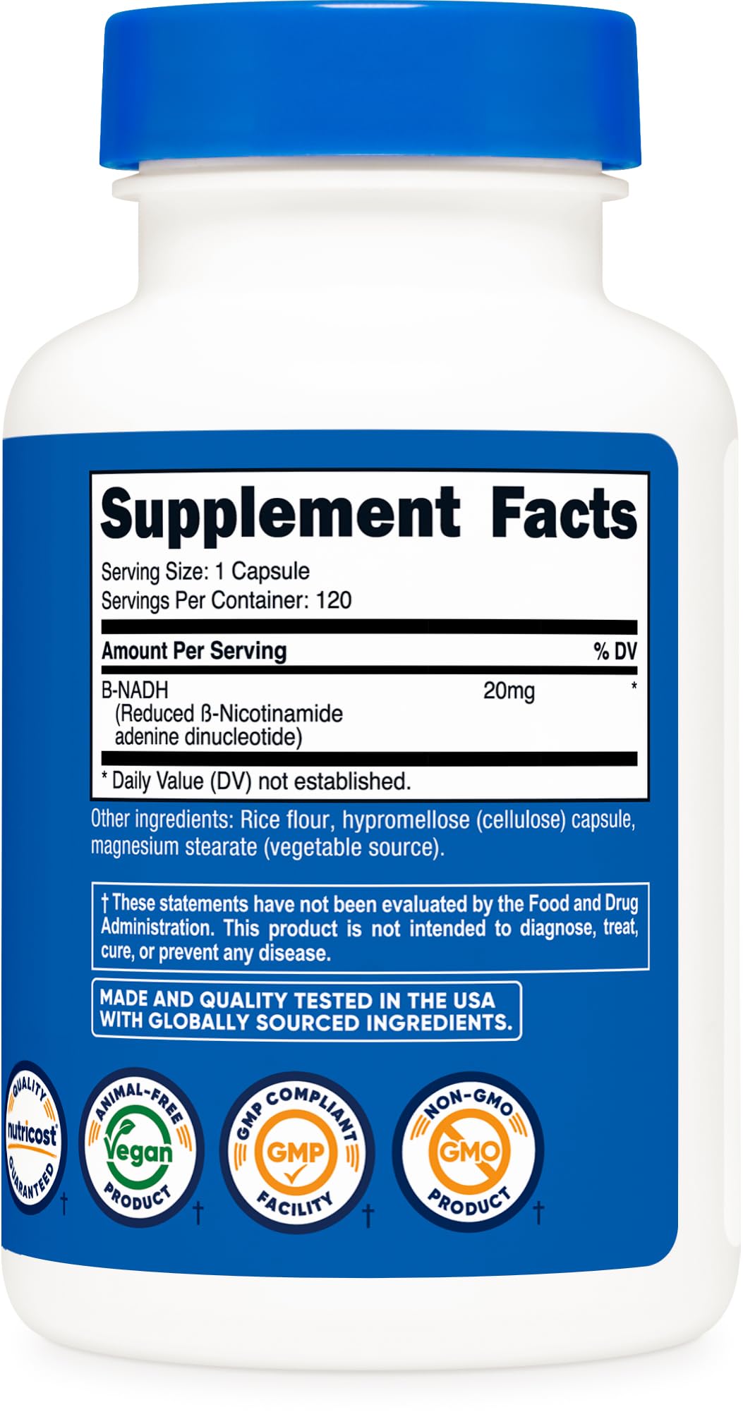 Nutricost NADH Supplement (20mg) Capsules, 120 Count
