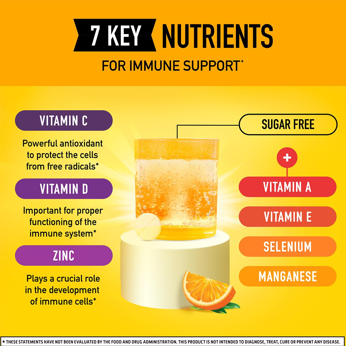 Airborne 1000mg Vitamin C + Zinc Sugar Free Multivitamin Immune Support Tablets, 30 Tablets