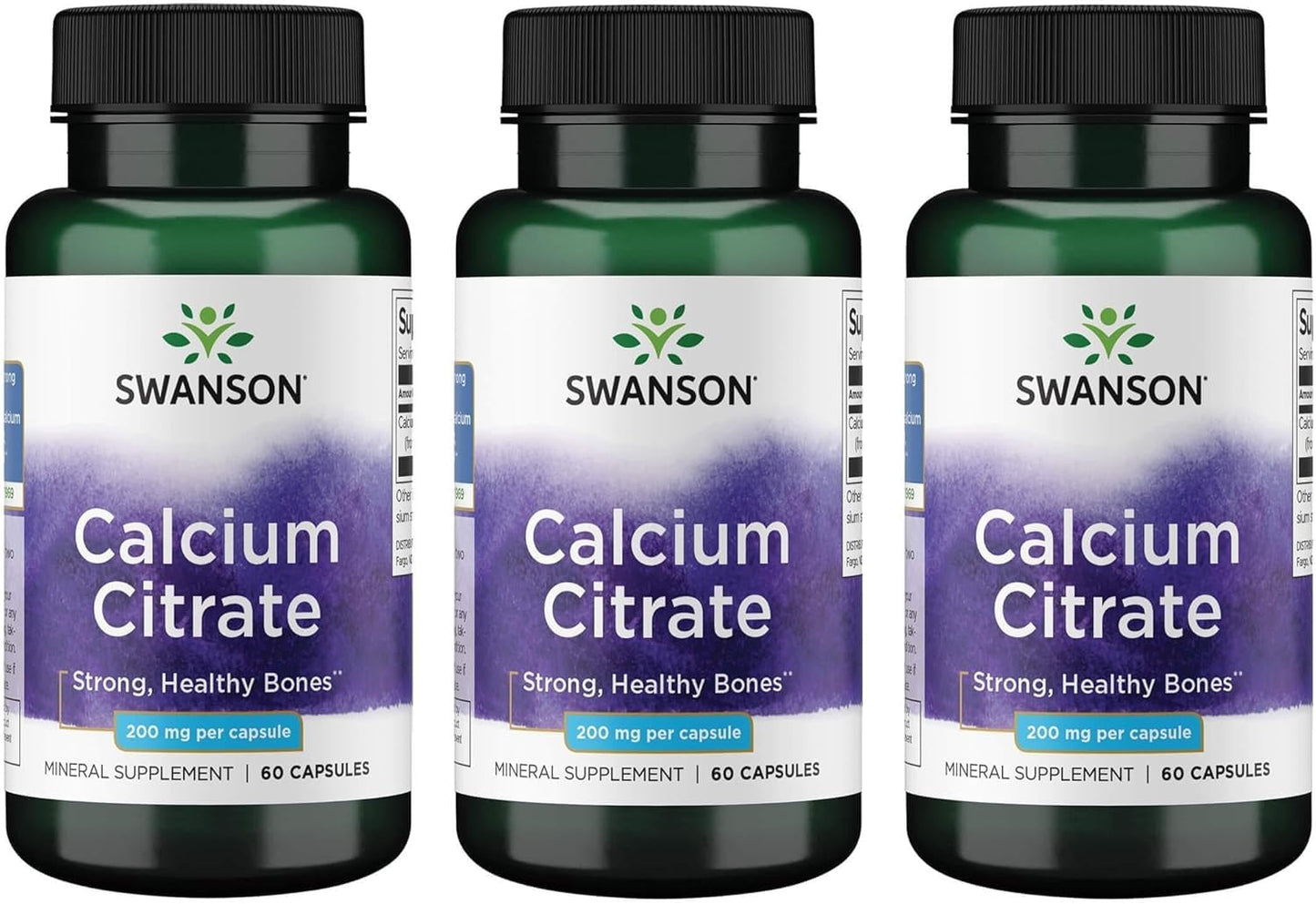 Swanson Calcium Citrate 200 mg Capsules, 180 Count