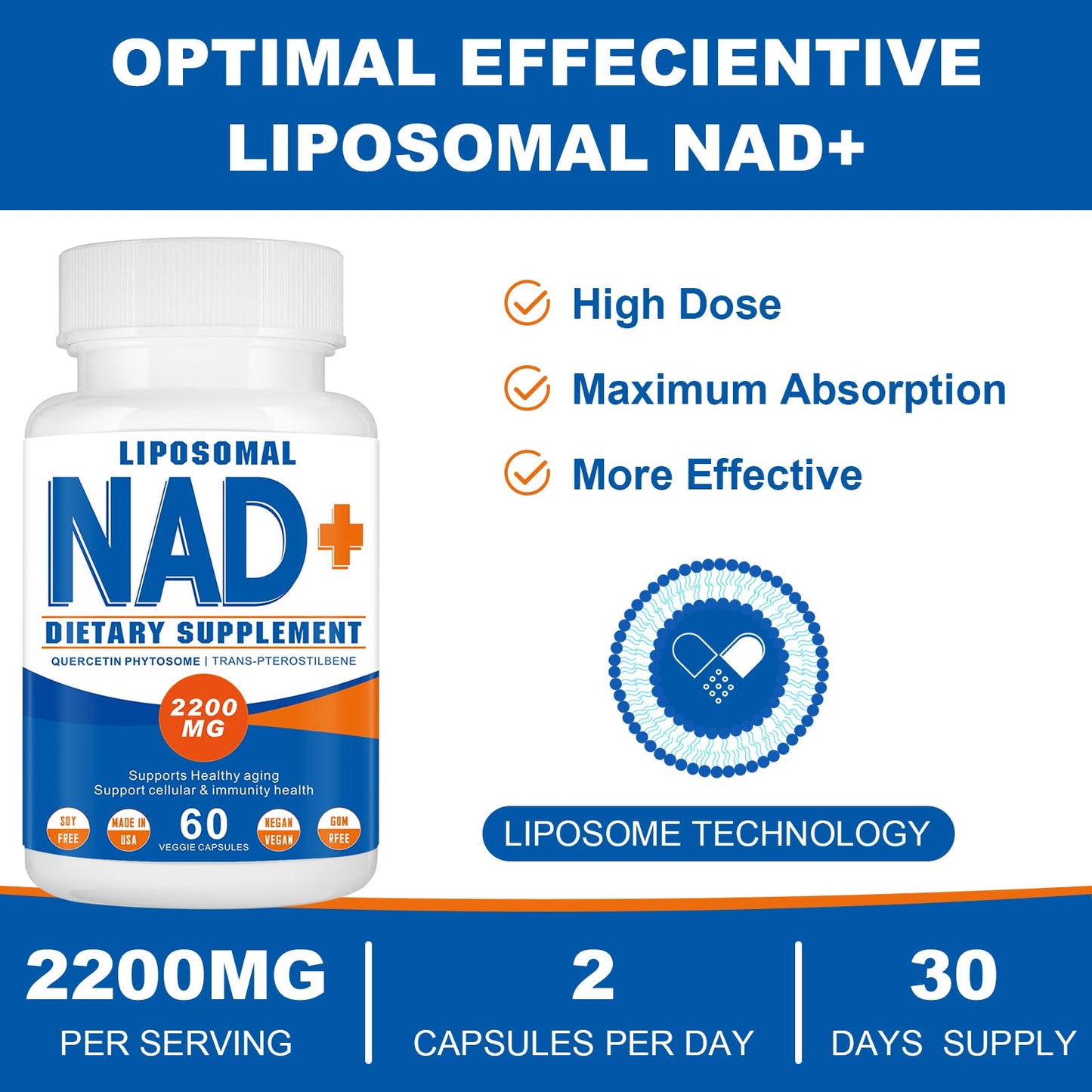 Spliferkou Liposomal NAD+ Supplement 2200mg, Capsule, 60 Capsules