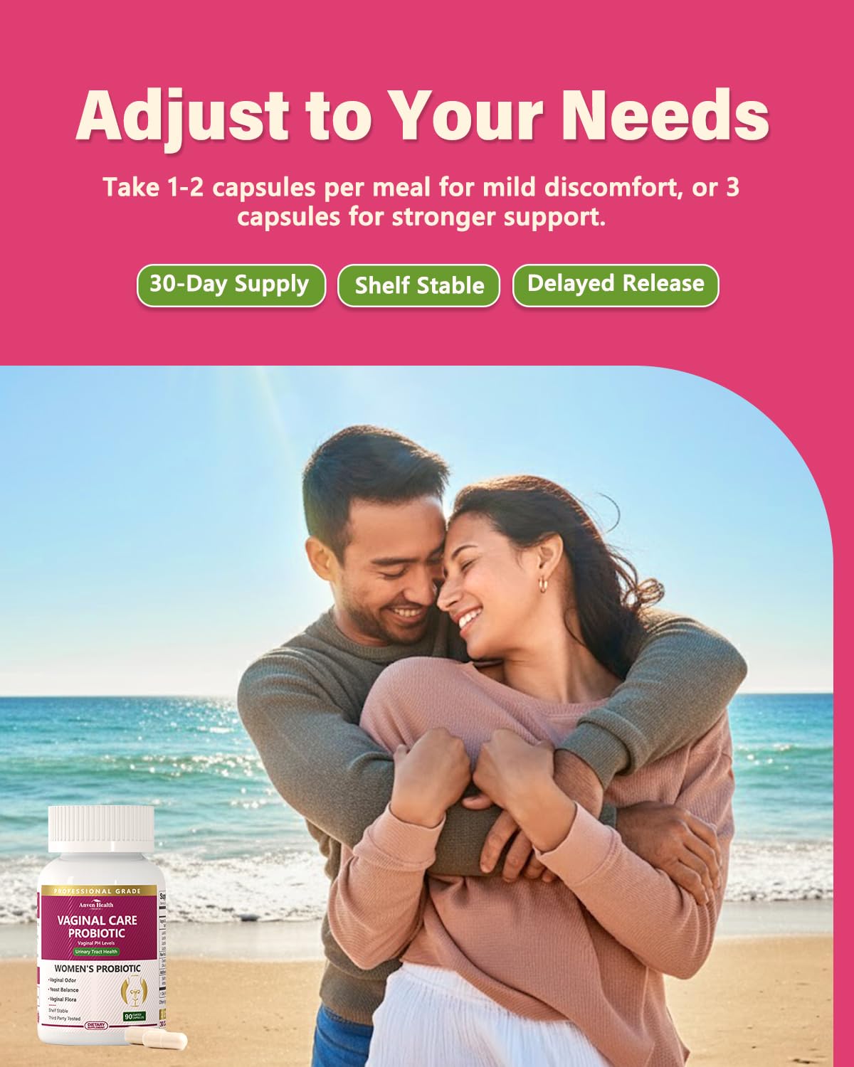 Anven Health Vaginal Probiotics for Women pH Balance with Prebiotics - 60 Billion CFU for Odor, Yeast & Digestion - Cranberry for Urinary Tract & Hormonal Balance - Vegan & Non-GMO Capsules, 90 Count